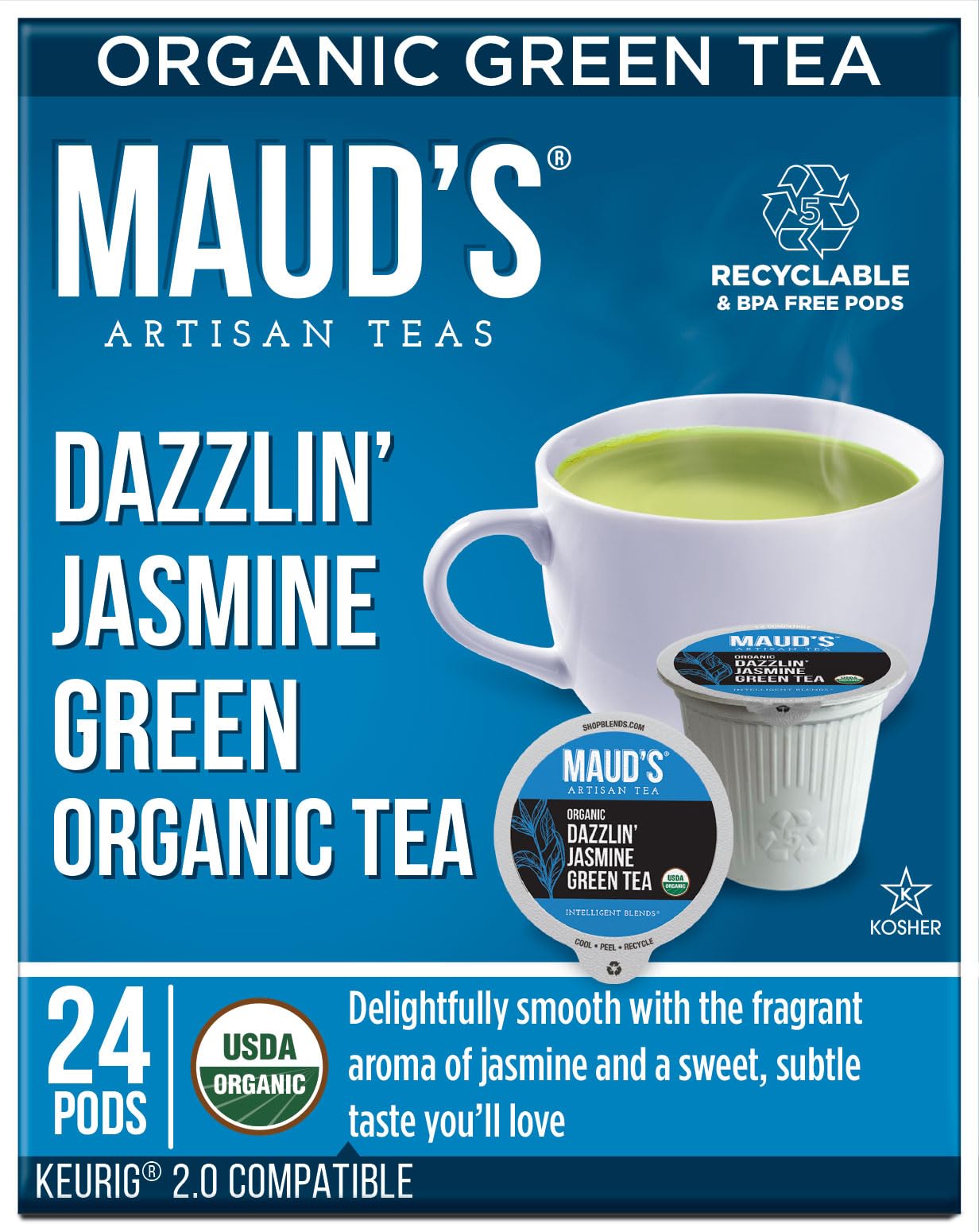 Maud'S Organic Jasmine Green Tea (Dazzlin' Jasmine), 24Ct. Solar Energy Produced Recyclable Single Serve Organic Green Tea Pods
