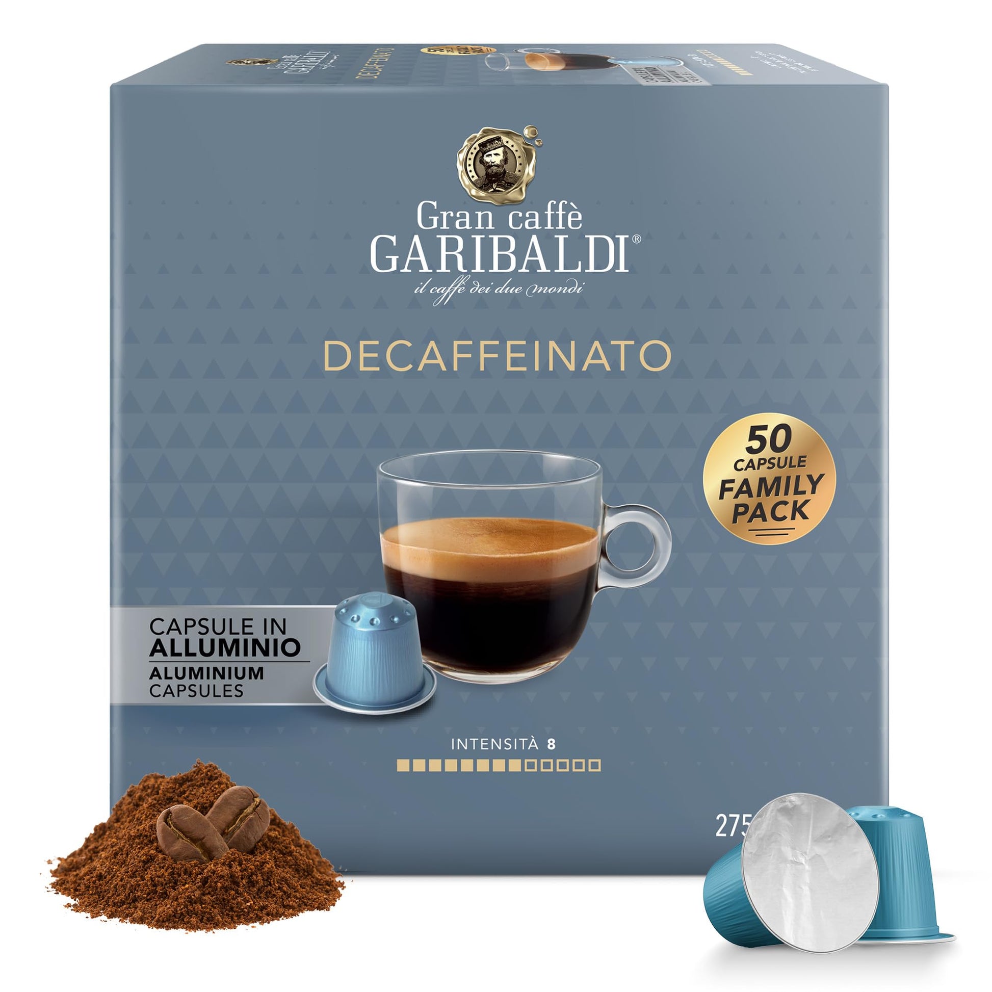 Caffè Garibaldi Decaffeinated Espresso Pods, Italian Roast, Aluminum Capsules, 50 Count