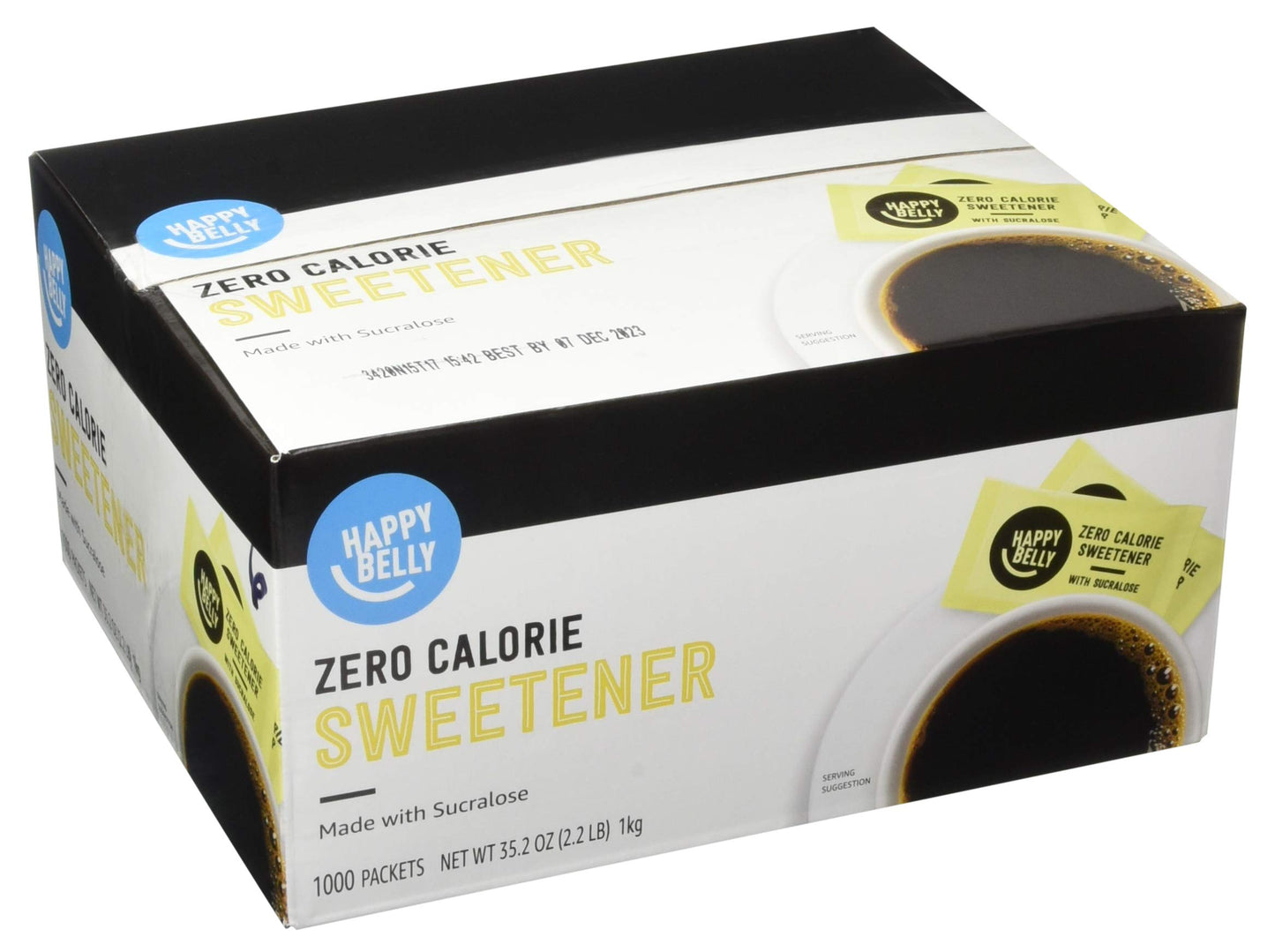Online Marketplace Brand - Happy Belly Zero Calorie Yellow Sucralose Sweetener Powder Packet  1000 Count (Previously Sugarly Sweet)  2.2 Pound (Pack Of 1)