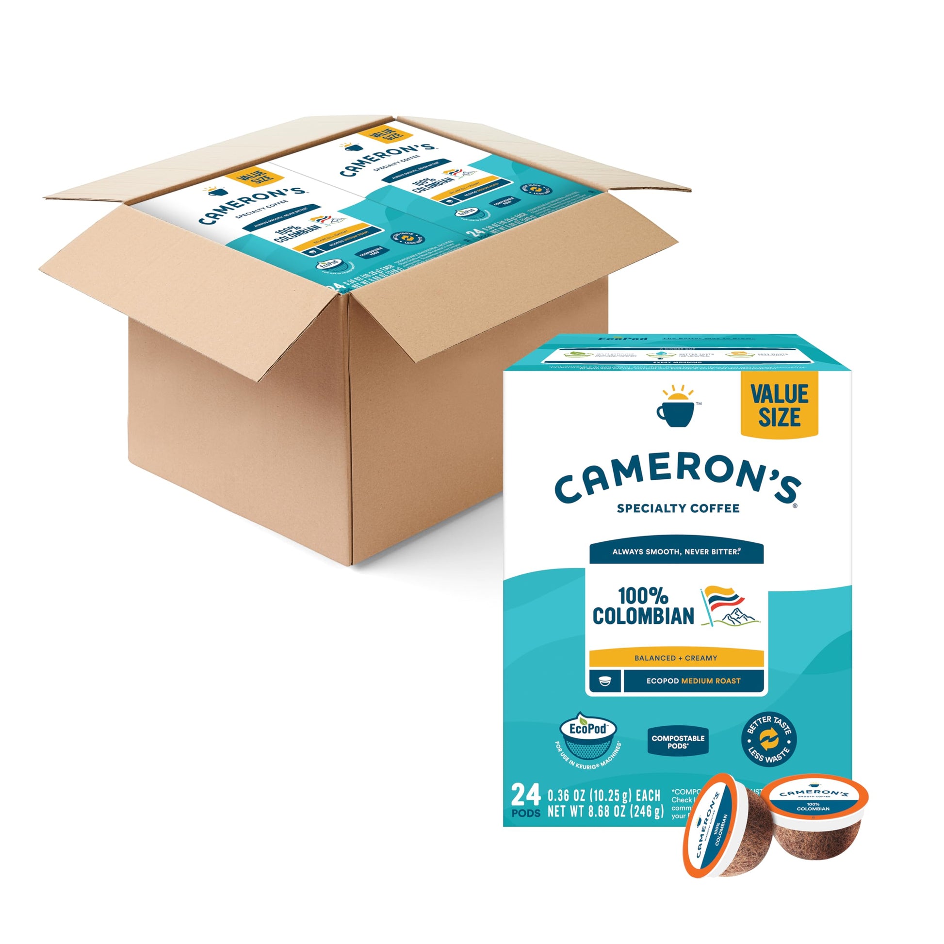 Cameron s Coffee Single Serve Pods, 100% Colombian, 96 Count