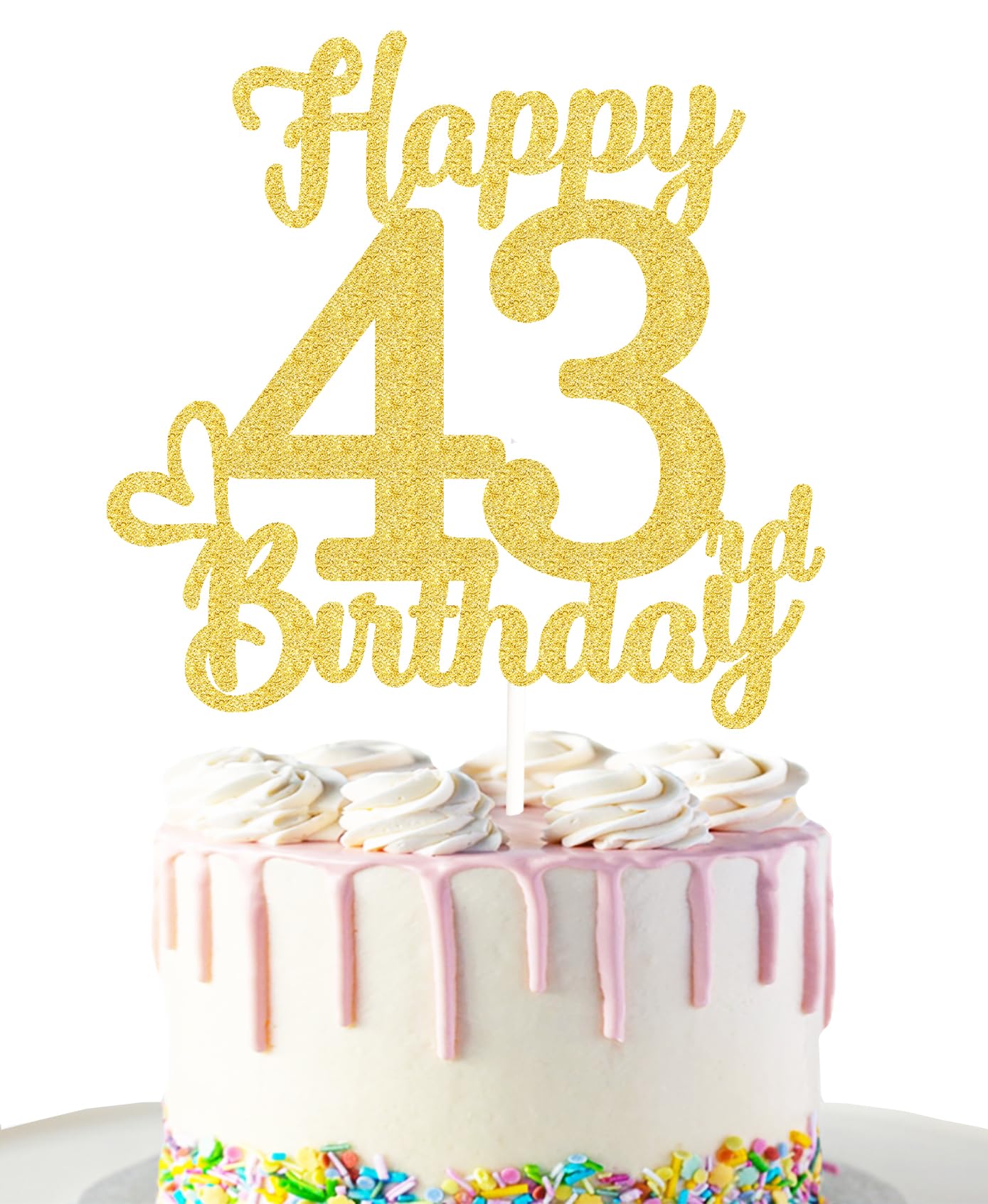 43 Birthday Cake Toppers - Gold Glitter, 43Rd Birthday Decorations, Cake Toppers For Men & Women