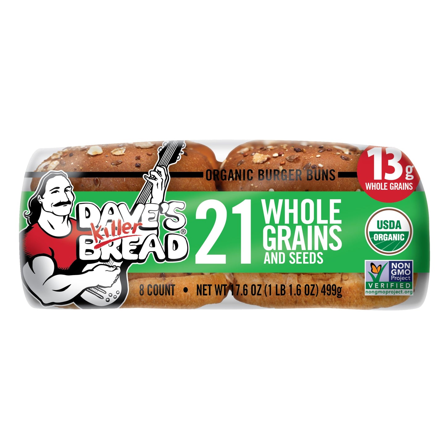 Daves Killer Bread 21 Whole Grains & Seeds Burger Buns, Organic Hamburger Buns, 8 Count