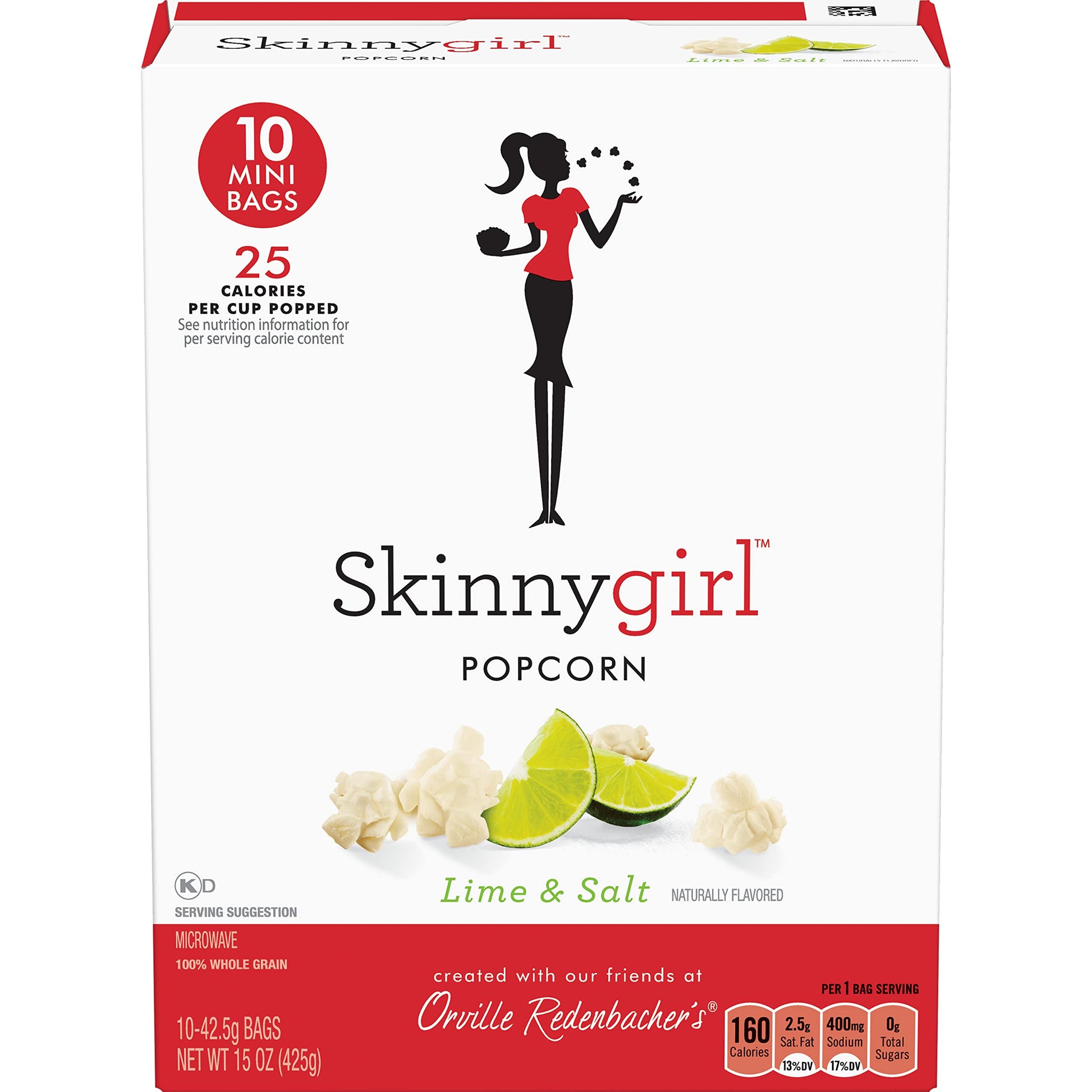 Orville Redenbachers Microwave Popcorn Mini Bags, Lime & Sea Salt, 1.5 oz, 10-Count (6 Boxes)