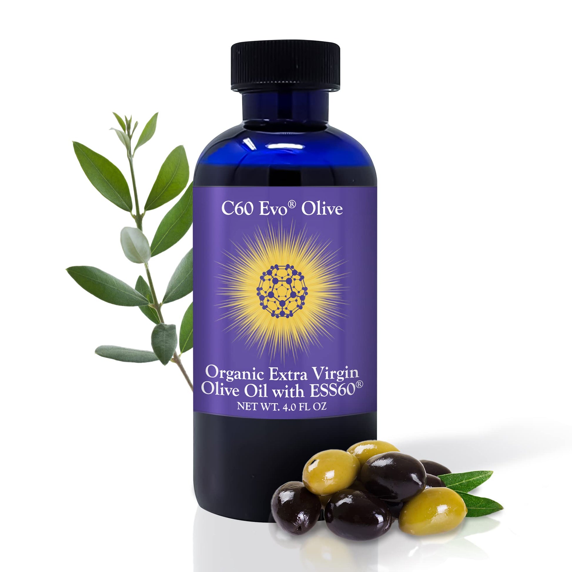 C60 Evo Organic Olive Oil - Pure C60 ESS60, 4 Ounce, Supports Joint Pain and Flexibility