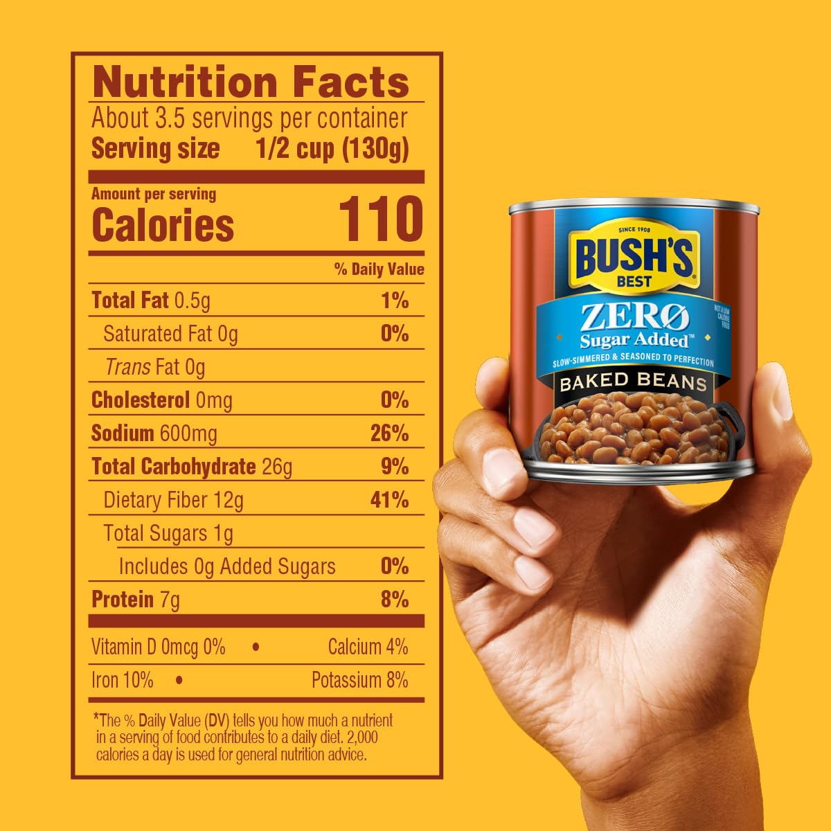 BUSHS BEST Zero Sugar Baked Beans, Source Of Plant Based Protein And Fiber, Low Fat, Gluten Free, 15.8 oz
