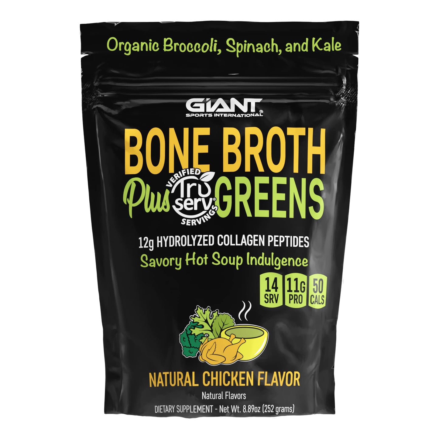 Giant Sports Bone Broth Collagen Plus Greens | Organic Super Greens Powder + Delicious Collagen Protein Powder Mix | Paleo and K