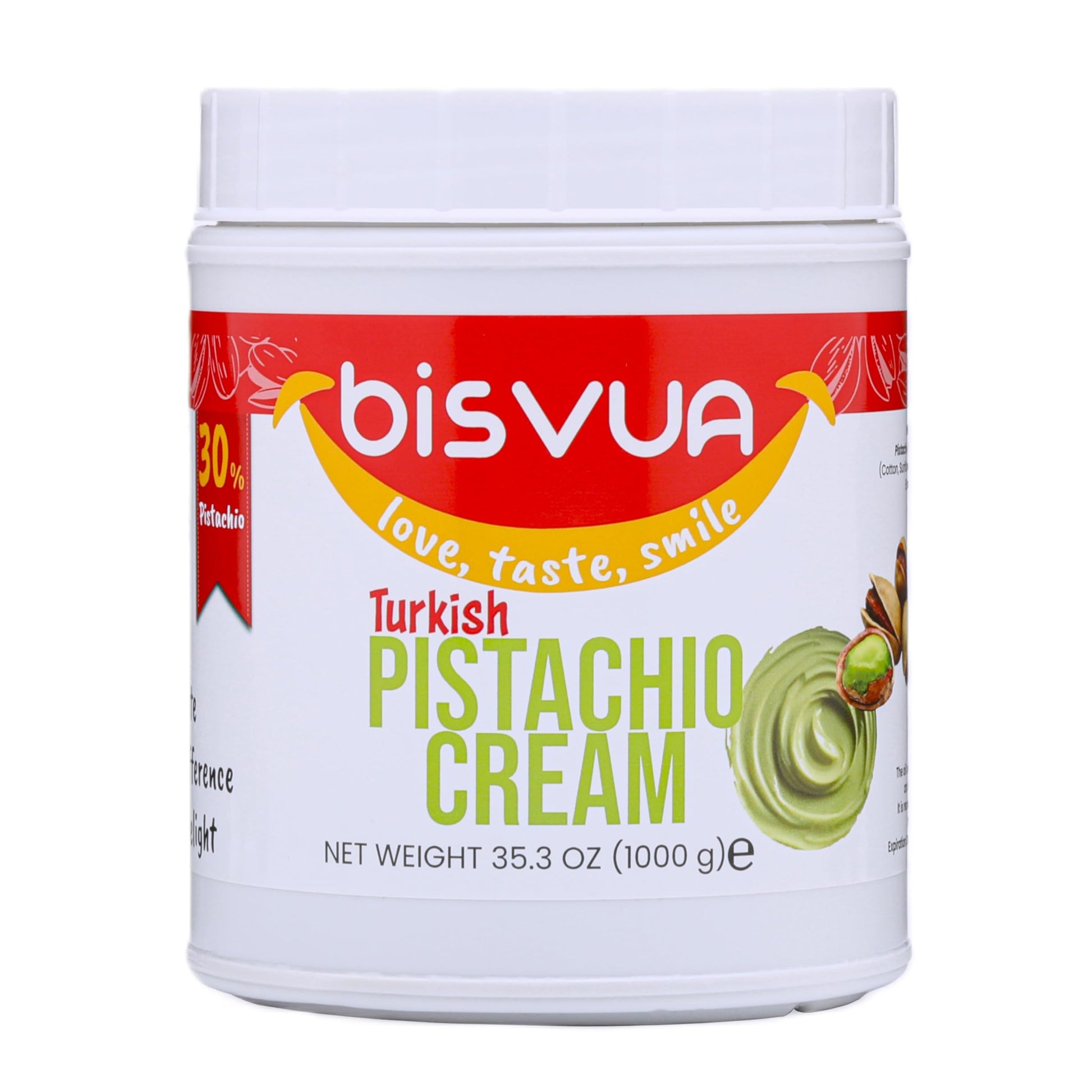 BISVUA enhanced Pistachio Cream (30%)  1 kg (2.2 lb.) - Pistachio Butter & Spread - Perfect for Viral Dubai Chocolate Bar Kit - Kataifi  Ice Cream  Versatile Butter for Desserts  Breakfast