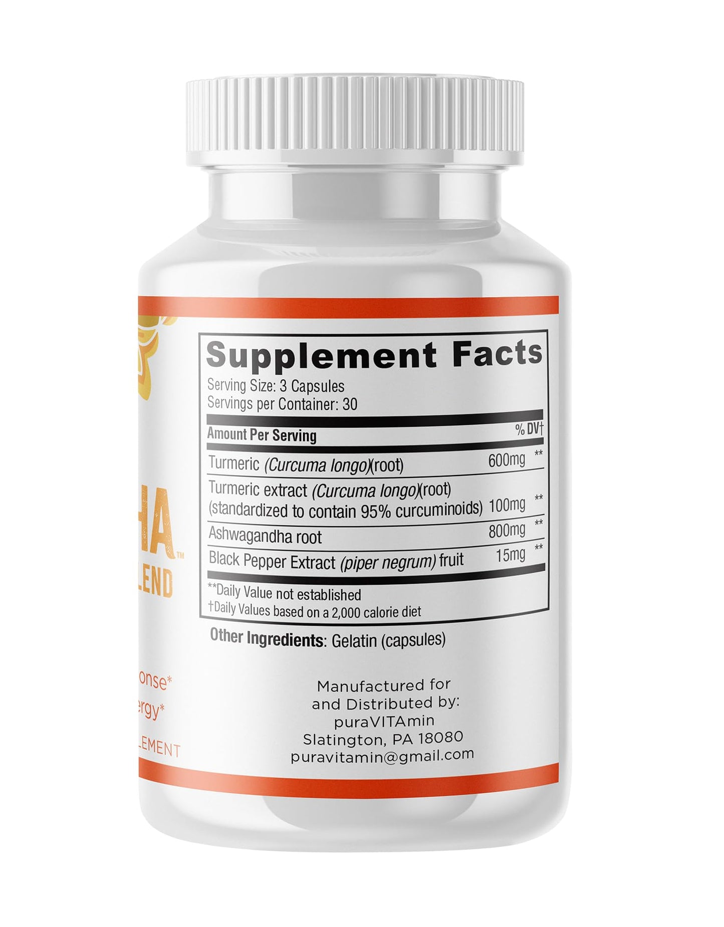 Turmagandha Turmeric Ashwagandha Root Blend dietary product - 1500mg, Non-GMO, Vegetarian, 90 compact pieces, Orange