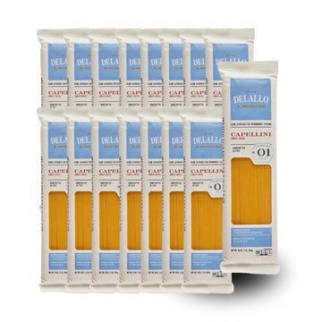 DeLallo Capellini Pasta, 16 oz Bag, 16-Pack, Angel Hair Pasta Imported from Italy, Semolina Noodles Made with 100% Durum Wheat
