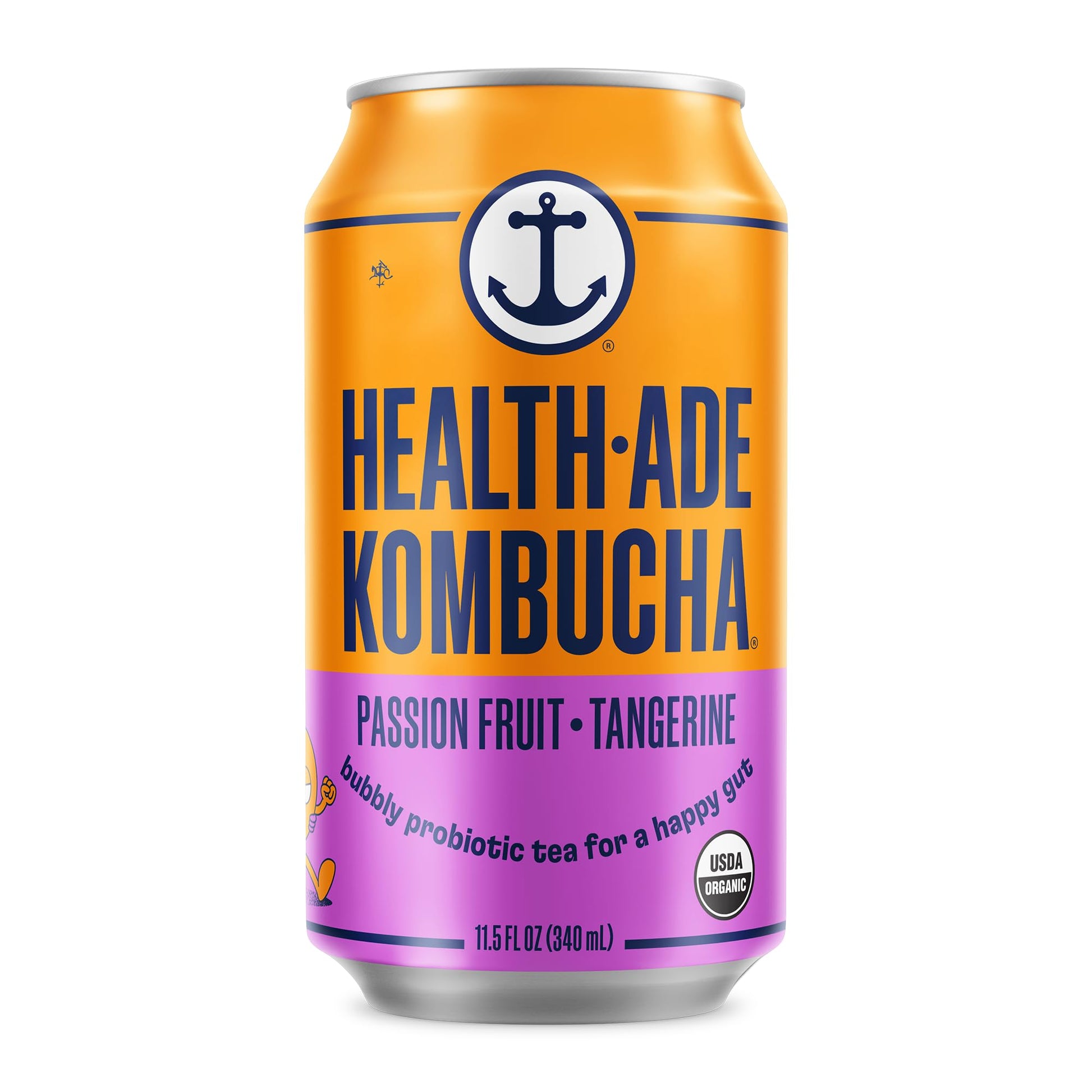 Health-Ade Passion Fruit-Tangerine Kombucha, Organic Drink, 12-Pack (11.5 Fl Oz Cans) - Fermented Tea with Probiotics, Non-GMO, 