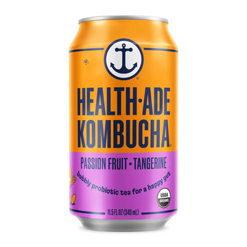 Health-Ade Passion Fruit-Tangerine Kombucha, Organic Drink, 12-Pack (11.5 Fl Oz Cans) - Fermented Tea with Probiotics, Non-GMO, 