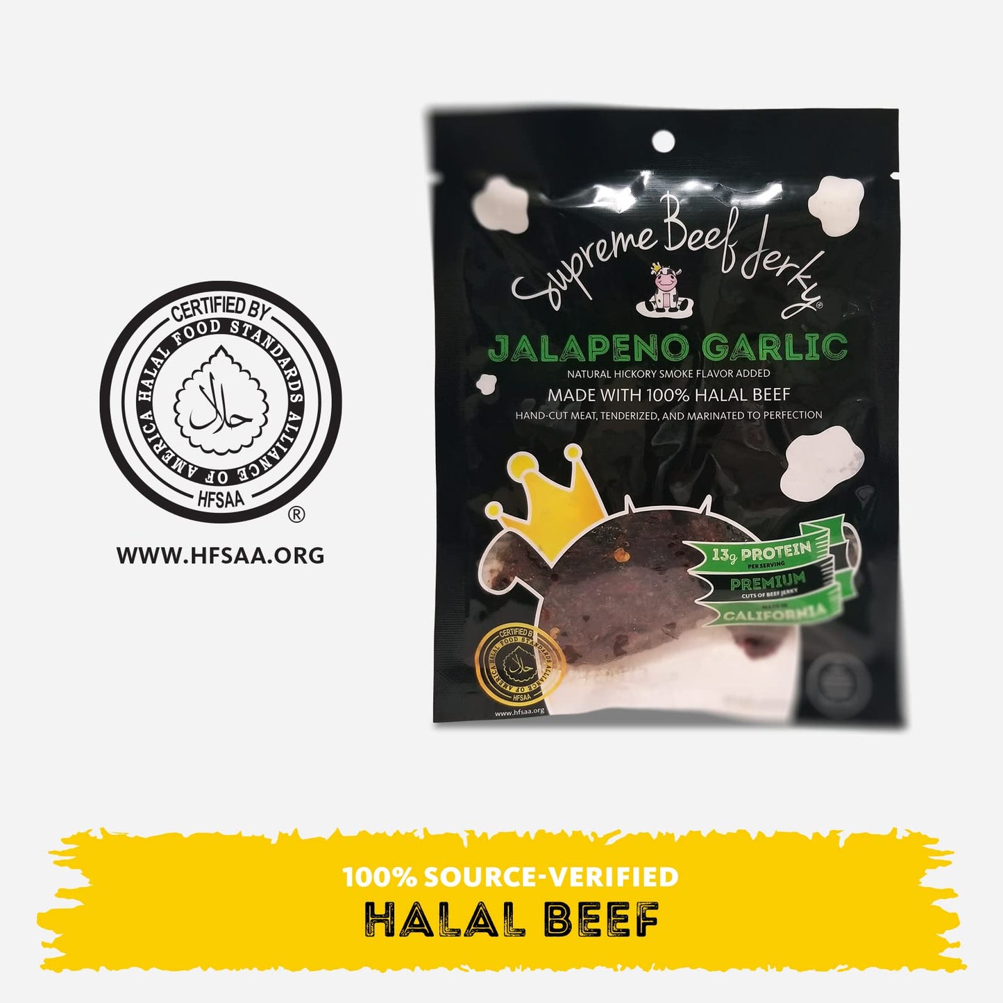 Supreme Beef Jerky, Halal Beef Jerky, Zabiha Halal Certified Beef, Handcrafted Gourmet Meat Snacks, 2.5 Oz Jalapeno Garlic, B2G1