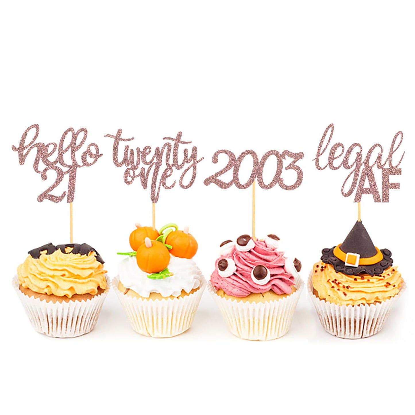 24 Pcs Glitter 21St Birthday Cupcake Toppers For Celebrating Twenty-One Years Old Birthday Party Decorations (Rose Gold)