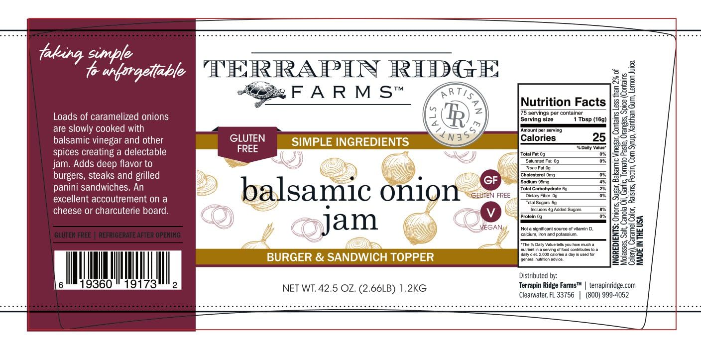 Terrapin Ridge Farms Balsamic Onion Jam, Vegan & Gluten Free, 44.5 Ounce Tub