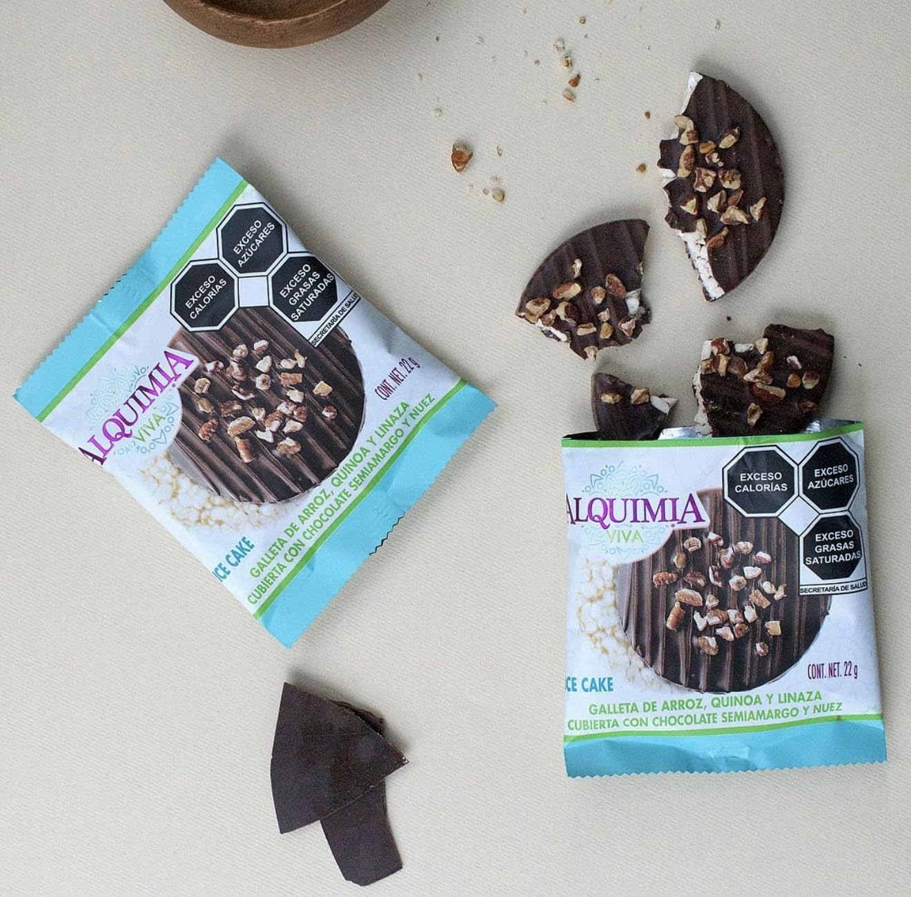 Alqu  Mia Rice Cakes Cubiertos De Chocolate, Con Quinoa Y Linaza, 16 Paquetes, Gluten Free