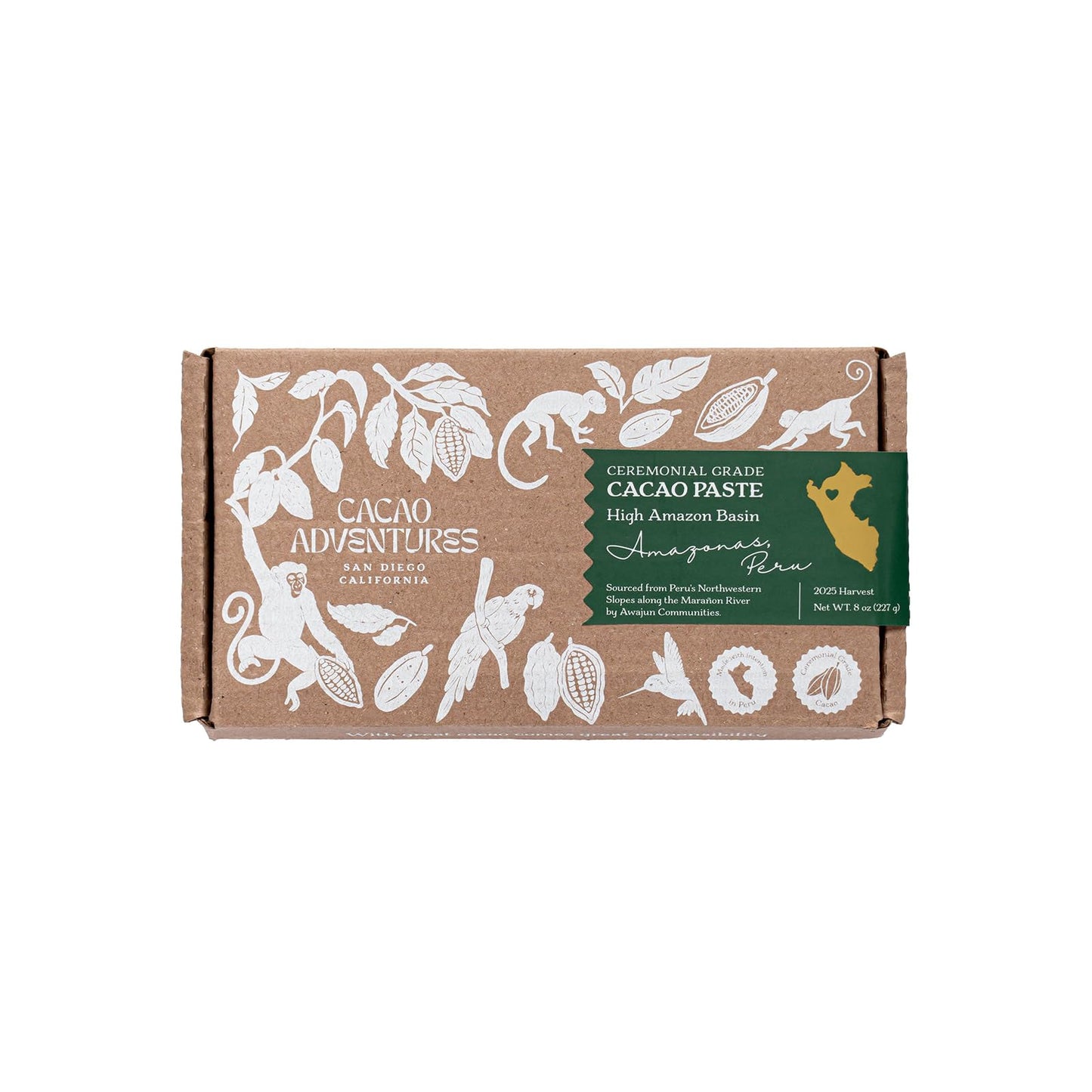 Cacao Adventures Ceremonial Cacao Block | 100% Pure Cacao from Peru, Untempered, Unsweetened, Vegan, 8 oz | Ethically sourced an