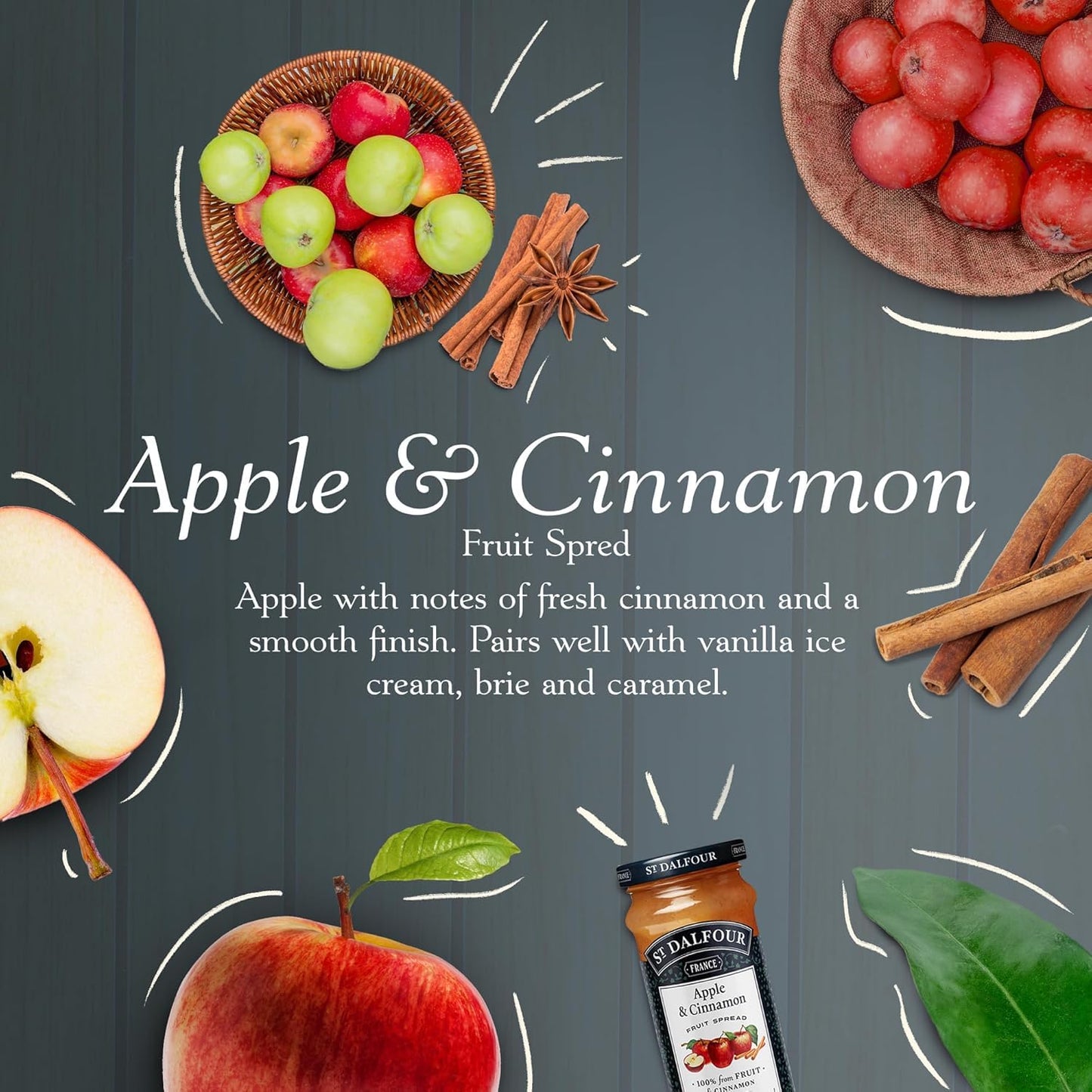 St. Dalfour Apple & Cinnamon Fruit Spread - 10Oz - 100% From Fruit, No Artificial Ingredients, Non Gmo, No Cane Sugars, All Natural, Made In France