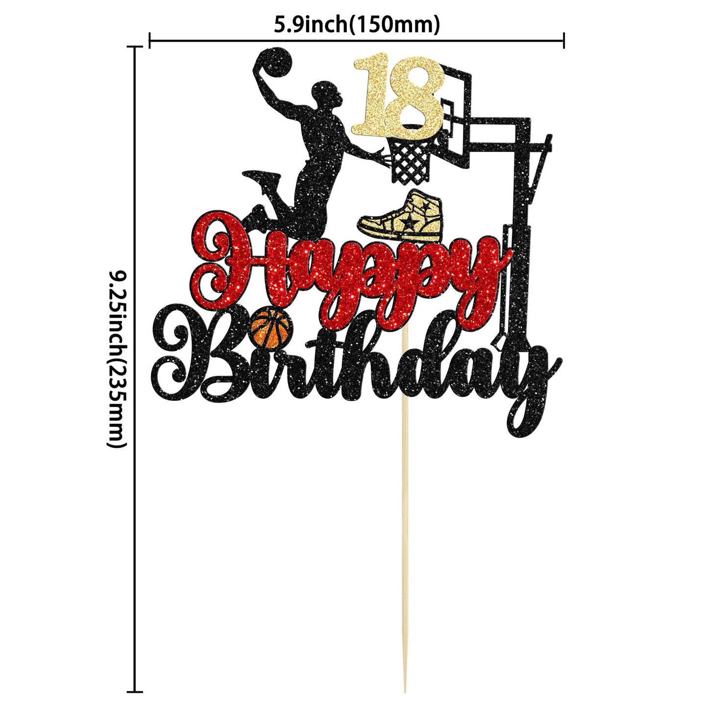 Ephlyn Basketball Cake Topper, 1Pc, Black, Paper, Model EPH-2022-134-13, 18th Birthday Decoration, Sports Party Supplies