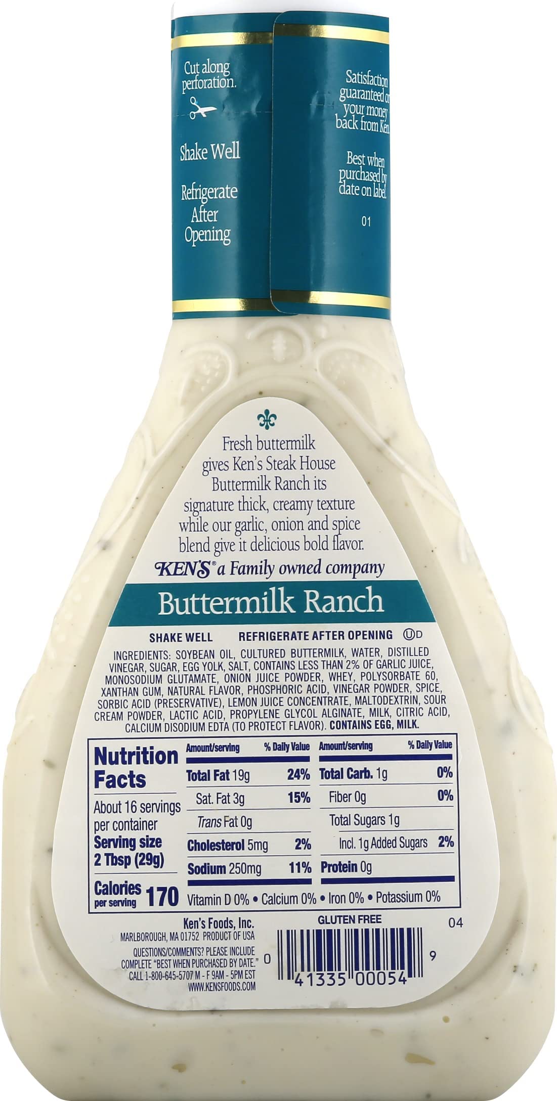 Ken's Steak House Buttermilk Ranch Dressing, 16 FL OZ (Pack of 2)