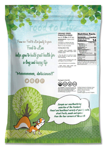 Food To Live Organic Dried Pineapple Rings, 5 Pounds Non-Gmo, Flavorful Chewy Fruit Snack, Vegan, Unsulfured, No Sugar Added, Bu