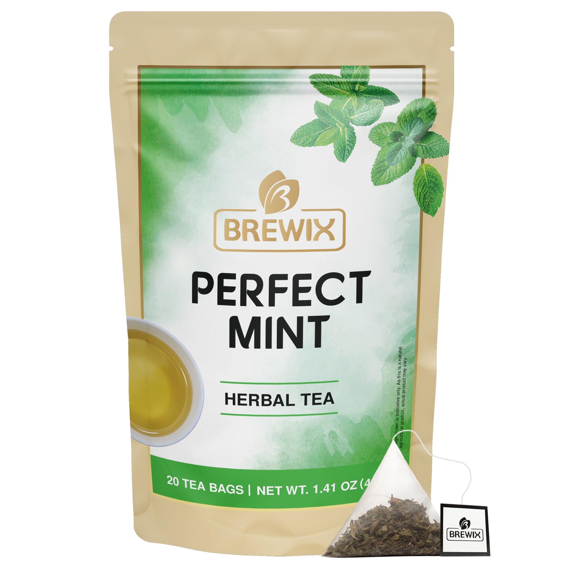 BREWIX Perfect Mint Tea - Caffeine Free Herbal Tea, 20 Pyramid Bags, Soothing Mint Blend for Digestion Support