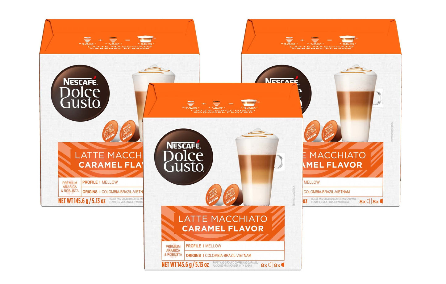 Nescafe Dolce Gusto Coffee Pods, Caramel Macchiato, 16 Capsules, Pack Of 3