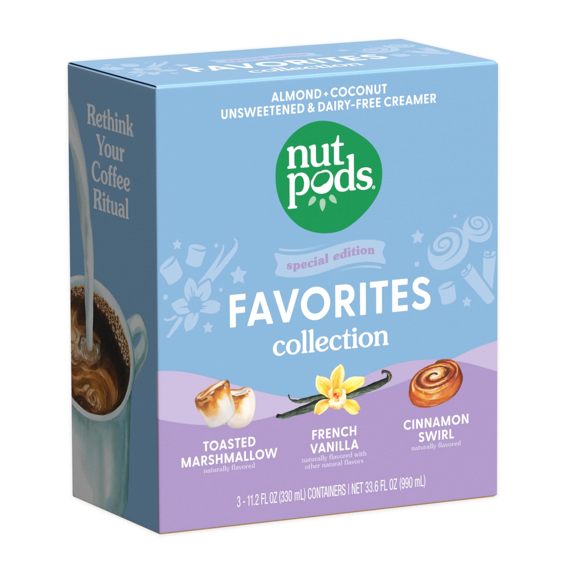 Nutpods Favorites Collection - Unsweetened Non Dairy Creamer - Toasted Marshmallow, French Vanilla And Cinnamon Swirl - Keto Cre