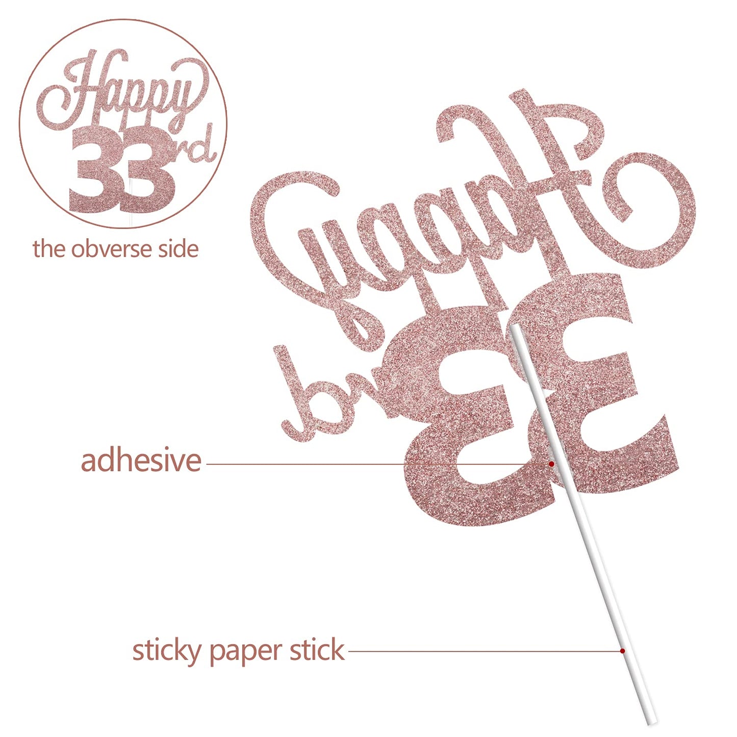 Lingteer Happy 33Rd Birthday Cake Topper - Cheers To 33Rd Birthday 33 Years Old Birthday Party Cake Decorations Sign.