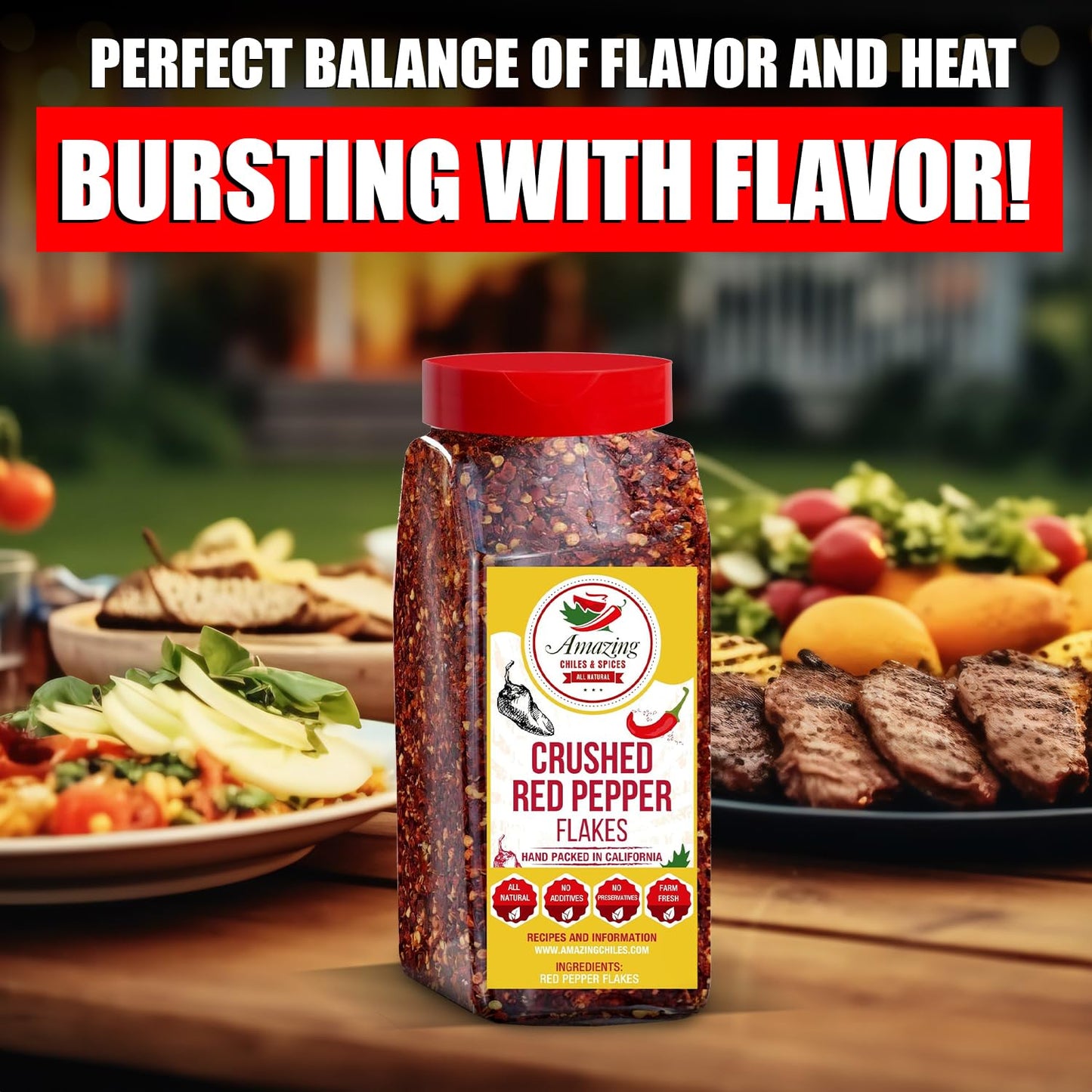 Crushed Red Pepper Flakes, All Natural, Hot and Spicy Seasoning for Pizza, Pasta, Chili, Soup, Meat, Marinades, and Stir Fry, 12
