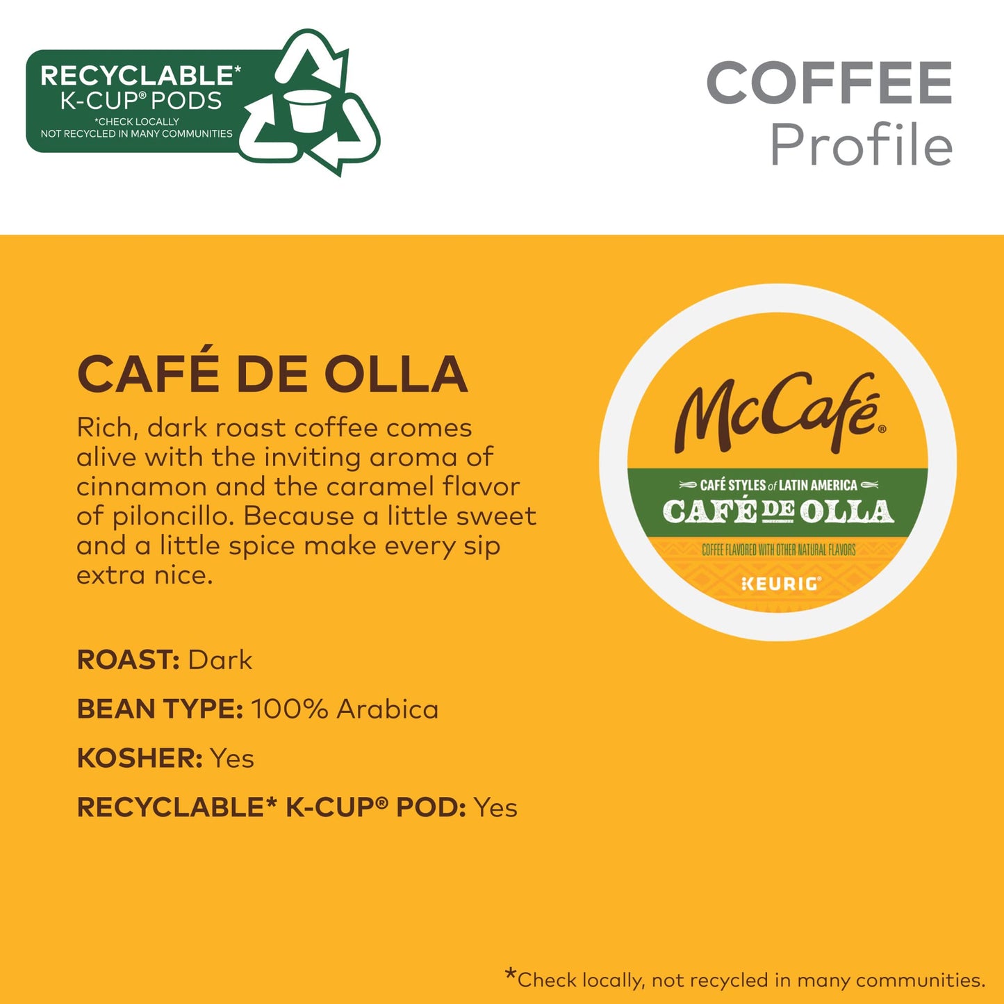 McCafe Cafe de Olla K-Cup Coffee Pods, 20 Count, Single Serve, Latin American Style