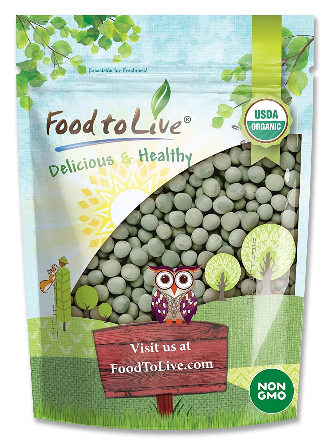 Food to Live Organic Green Peas, 5 Pounds Sproutable, Non-GMO, Kosher, Dried