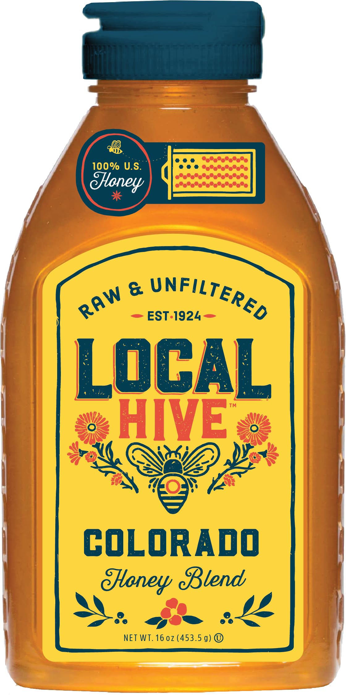 Local Hive Colorado Raw Unfiltered Honey - 16 oz, 100% Pure US Honey, Sourced from American Bees and Beekeepers - Natural Sweete