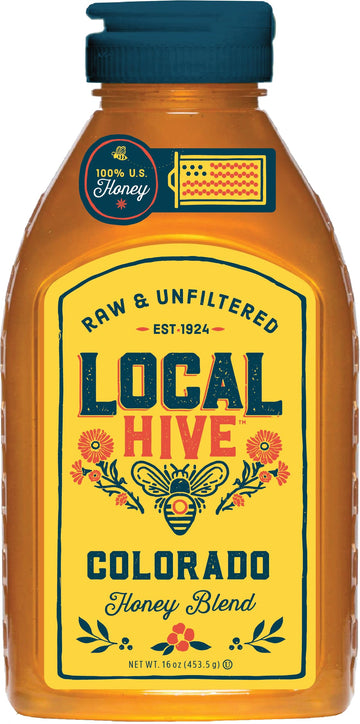 Local Hive Colorado Raw Unfiltered Honey - 16 oz, 100% Pure US Honey, Sourced from American Bees and Beekeepers - Natural Sweete