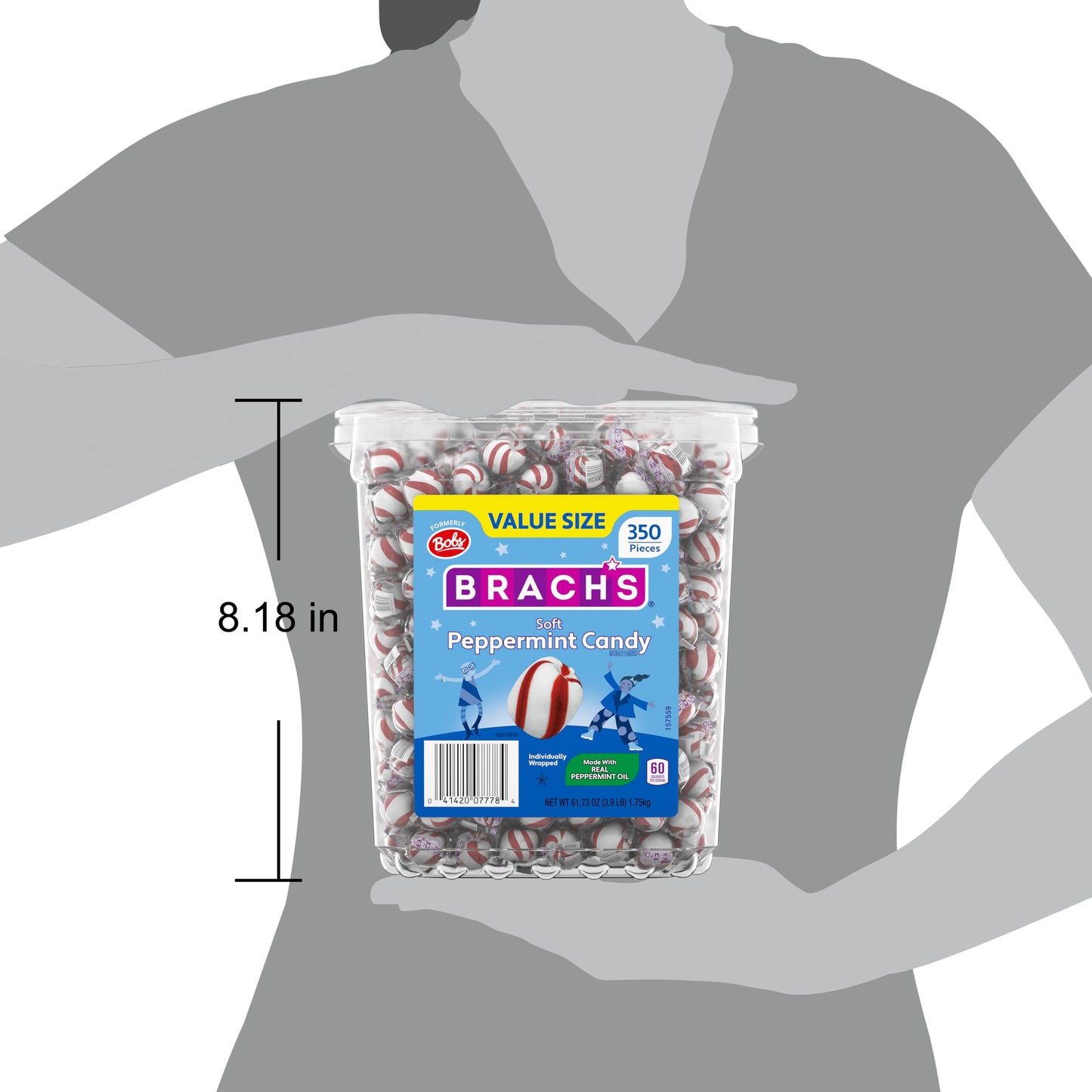 Brach'S Bobs Sweet Stripes Soft Peppermint Candy, Individually Wrapped Pieces, 3.9 Lb Tub (350 Count)