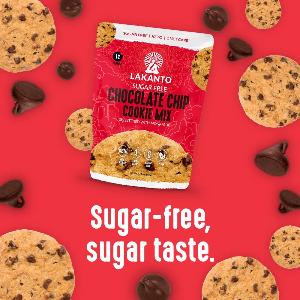 Lakanto Sugar Free Chocolate Chip Cookie Mix - Sweetened with Monk Fruit Sweetener, Gluten Free, Keto Diet Friendly, Vegan, 2g N