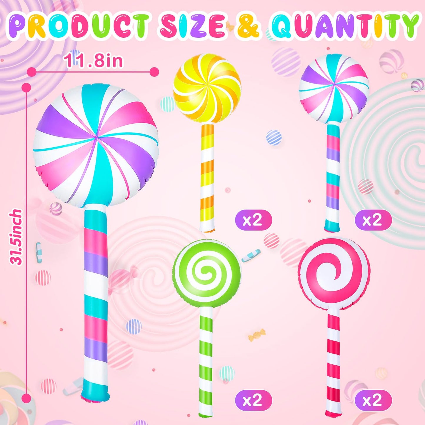 Poen Inflatable Lollipop 29.53 Inch Candy Prop Decorations - Rainbow Color, Model Poen-fvd4185451321654