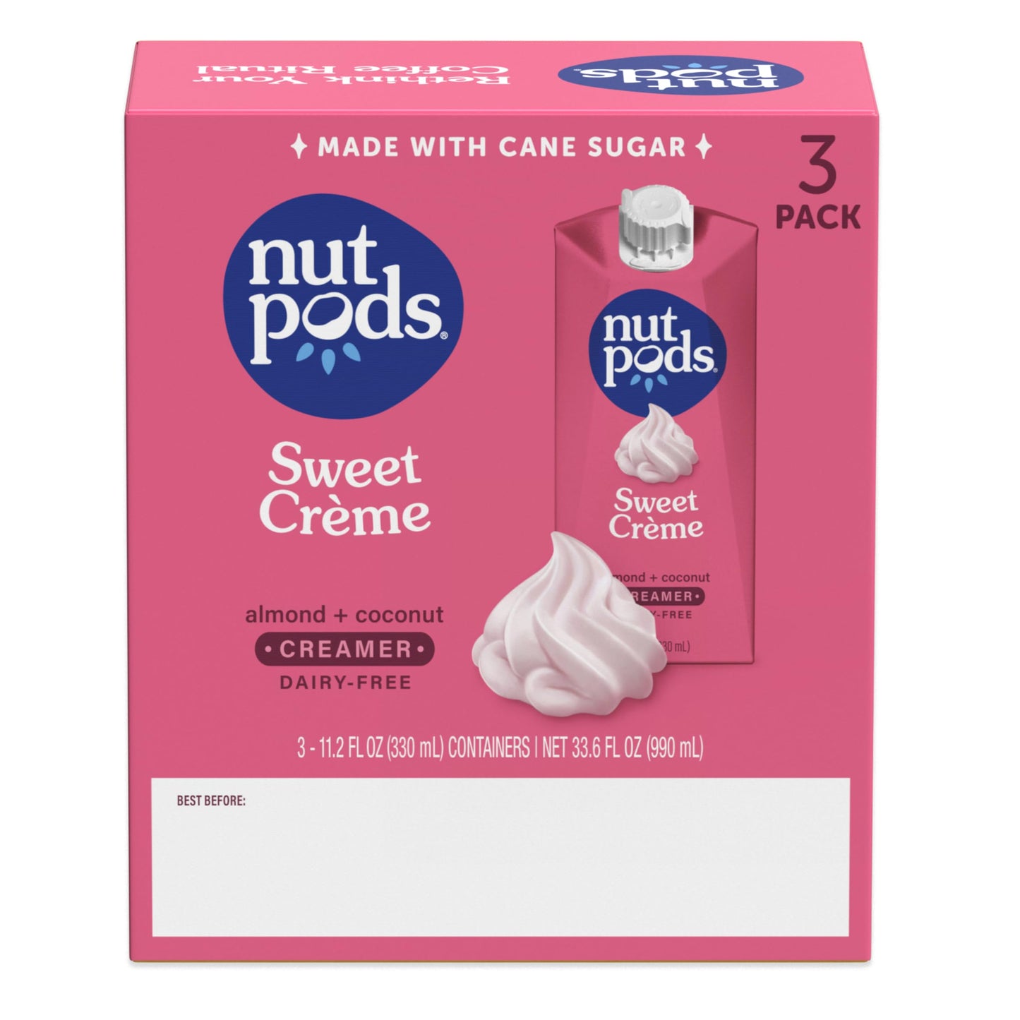 Nutpods Sweet Crème Non Dairy Coffee Creamer, Sweetened With Organic Cane Sugar, Made From Almonds And Coconuts, Gluten Free, Non-Gmo, Vegan, Kosher, Plant Based (3-Pack)