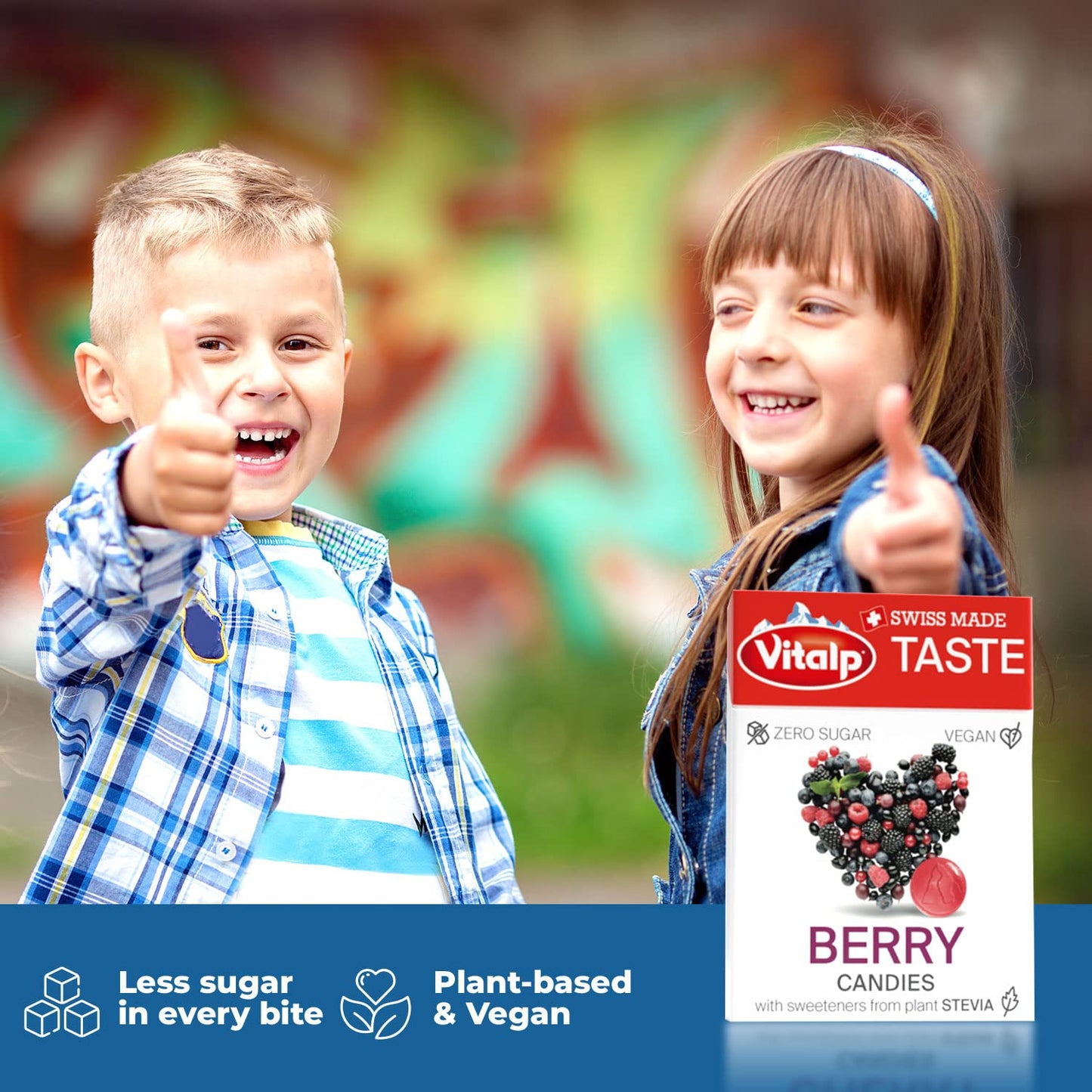 Vitalp Taste, Swiss Made, Sugar Free Candy With Stevia, Vegan, Berry Flavor, 25G/0.88 Ounce Packs, 16 Boxes