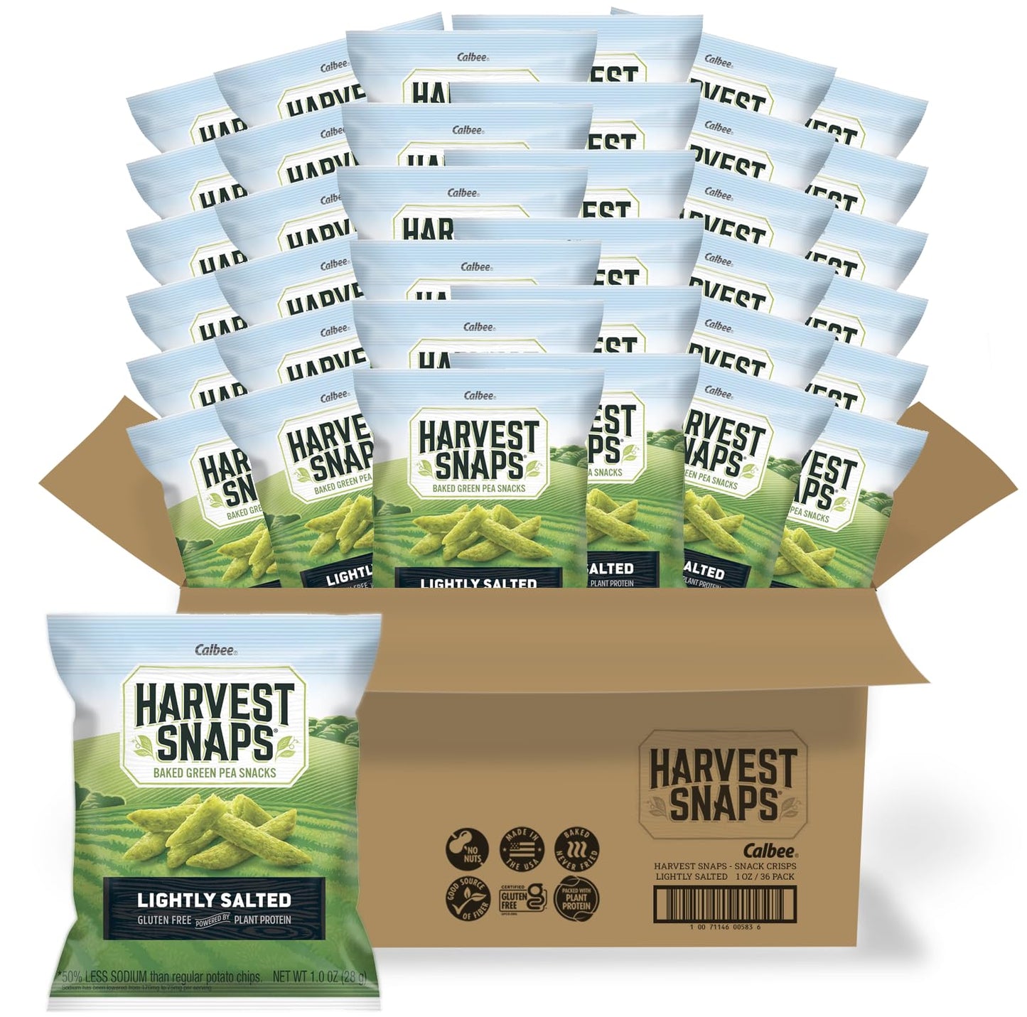 HARVEST SNAPS Veggie Chips - Lightly Salted Snack Crisps, Gluten Free, Non-GMO, 1 Ounce (Pack of 36)