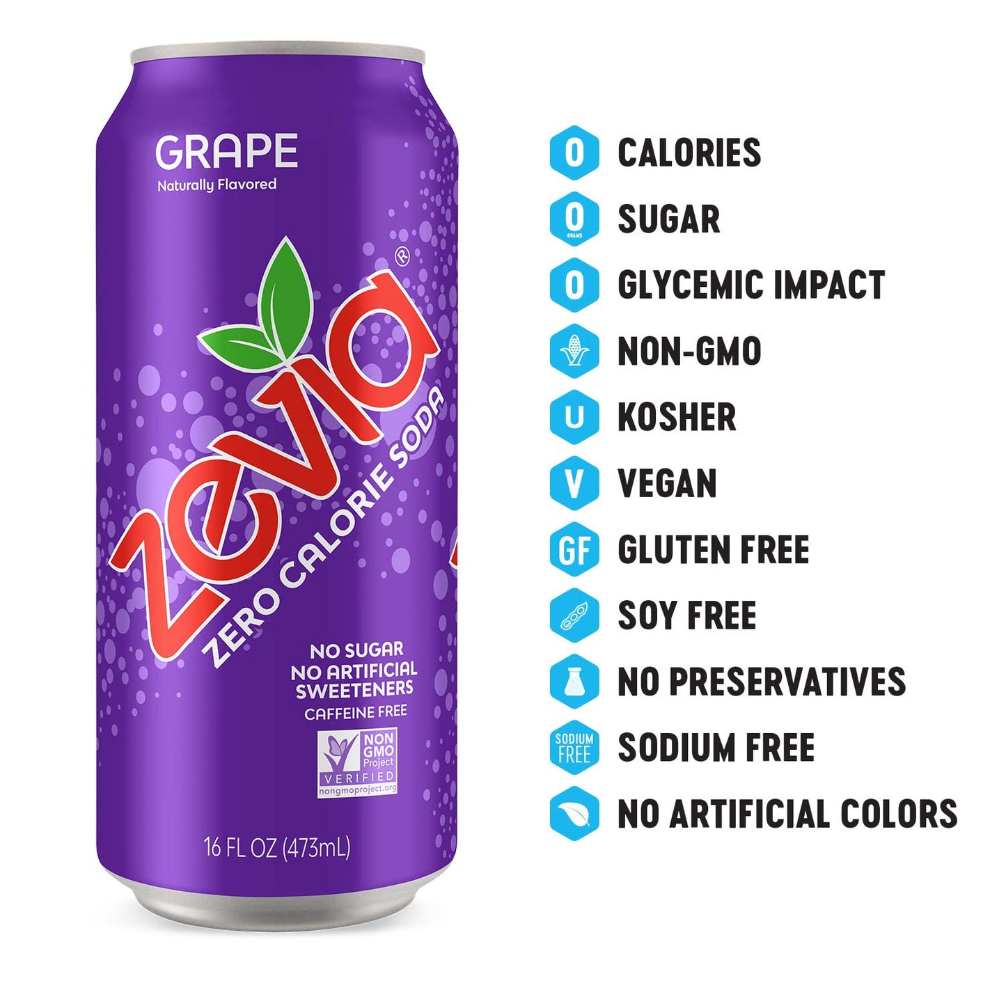 Zevia Zero Sugar Soda, Grape, 16 oz Cans (12-Pack) - Naturally Sweetened, Non-GMO Project Verified, Gluten-Free, Vegan
