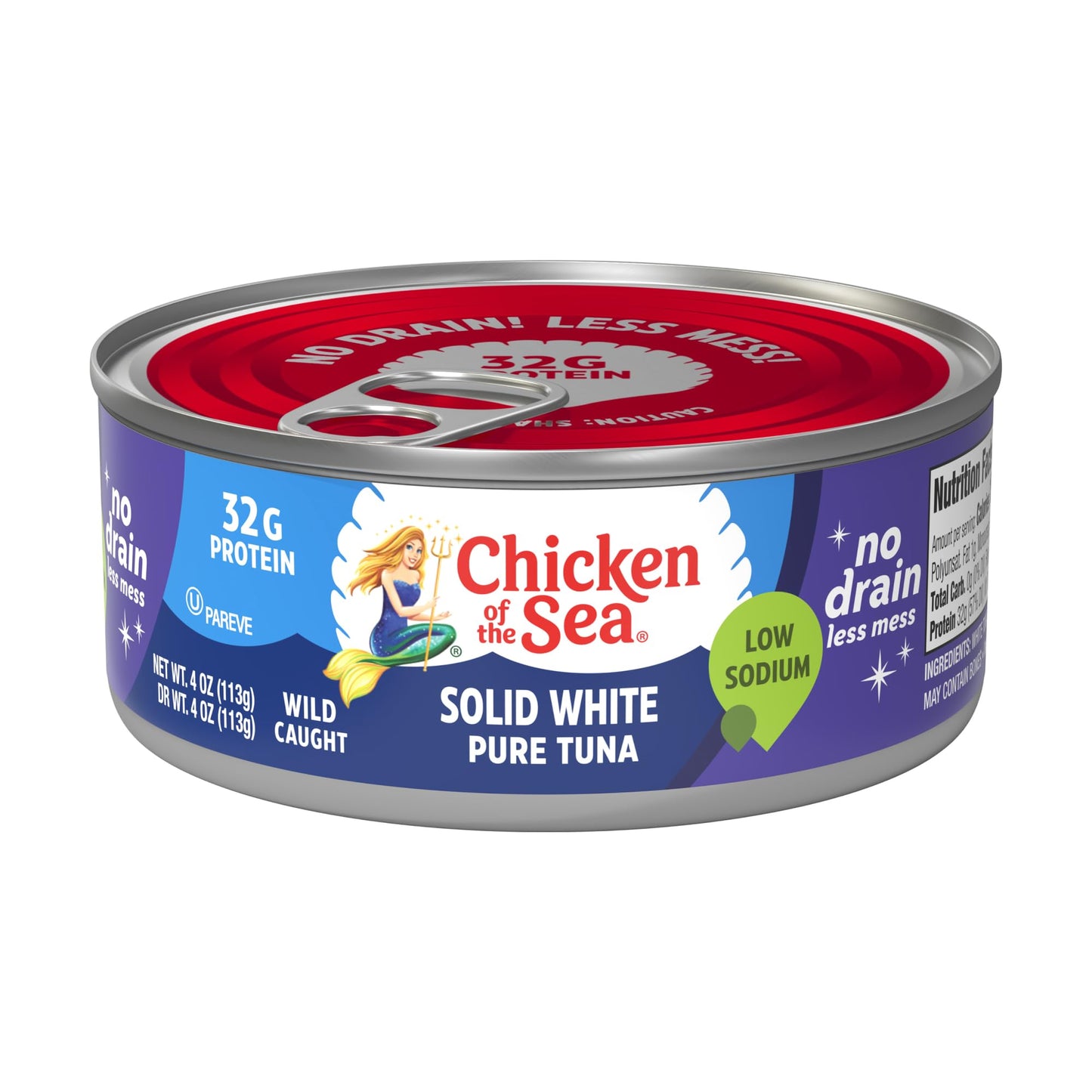 Chicken Of The Sea Solid White Pure Tuna, Wild Caught, No Drain, Low Sodium, 4 Oz. Can (Pack Of 24)