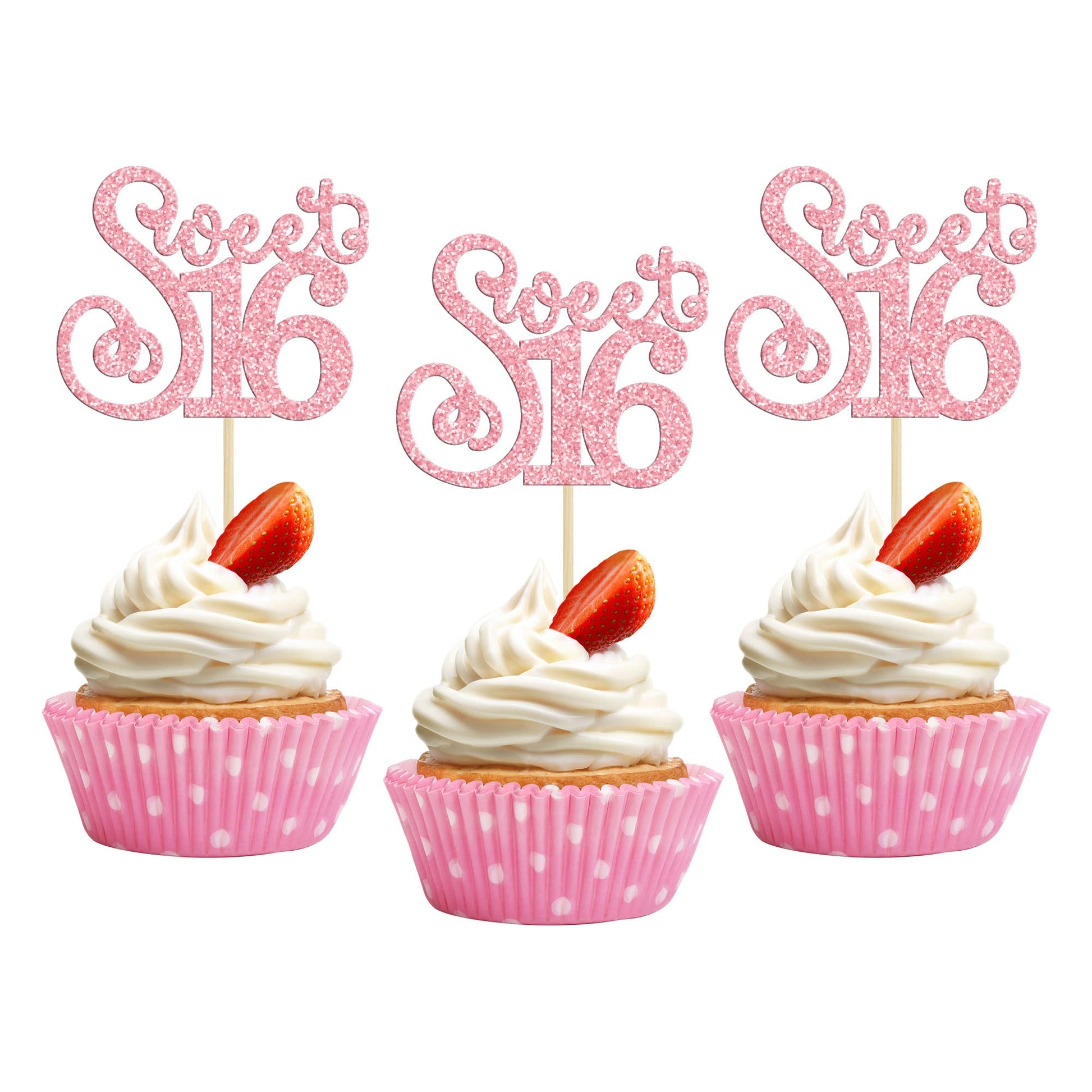 Gyufise Cupcake Toppers 24 Pack Glitter 16th Birthday Decorations Pink Model ZN0475-4-P