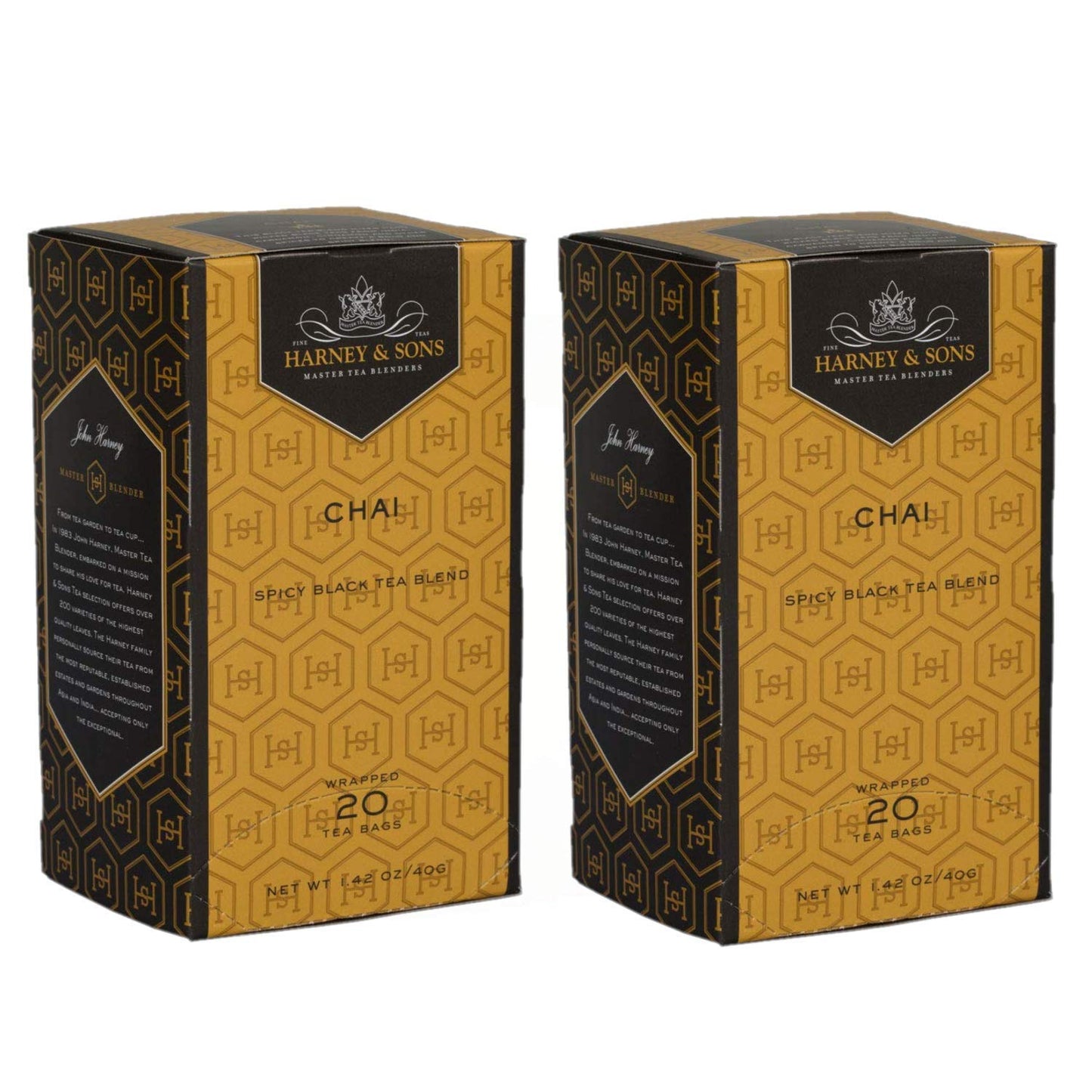 Harney & Sons Masala Chai Box of 20 Teabags Two Pack (40 Total) - Spicy Black Tea Blend With Cardamom, Vanilla, and Zesty Spice