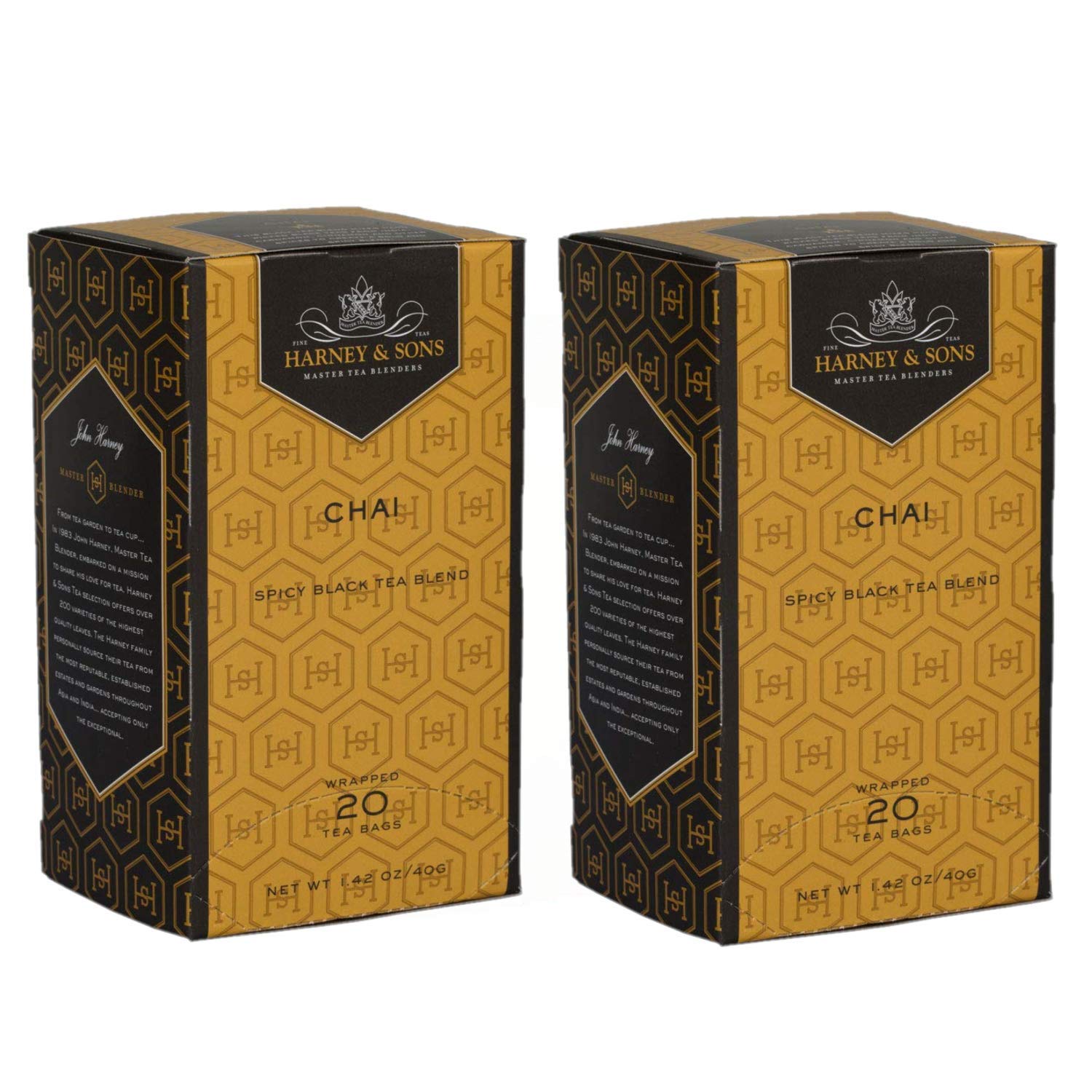 Harney & Sons Masala Chai Box of 20 Teabags Two Pack (40 Total) - Spicy Black Tea Blend With Cardamom, Vanilla, and Zesty Spice