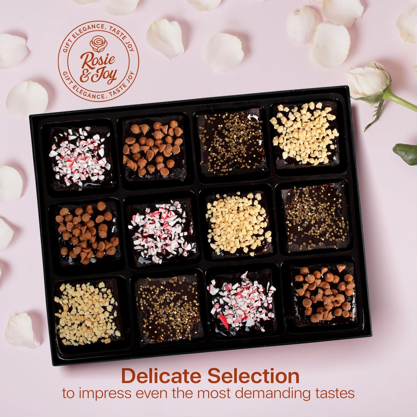 Gourmet Brownie Gift Box – 12 Assorted Rich, Chocolate Brownies Handcrafted For Freshness – Gift Basket, Holiday Gift Baskets For Women, Coworkers, Friends, Family - Made In Usa