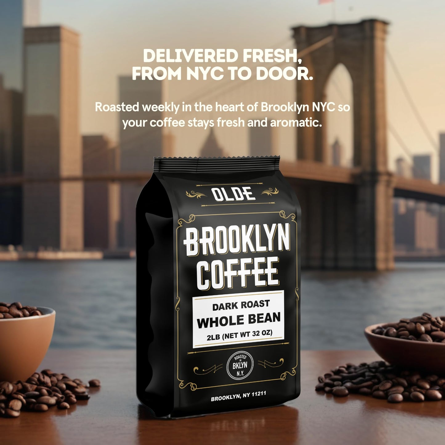 Brooklyn Coffee Whole Bean, Classic Dark Roast (2Lb) Bold, Smooth Taste, Intense Aroma - Fresh Bulk Coffee Beans Roasted Weekly