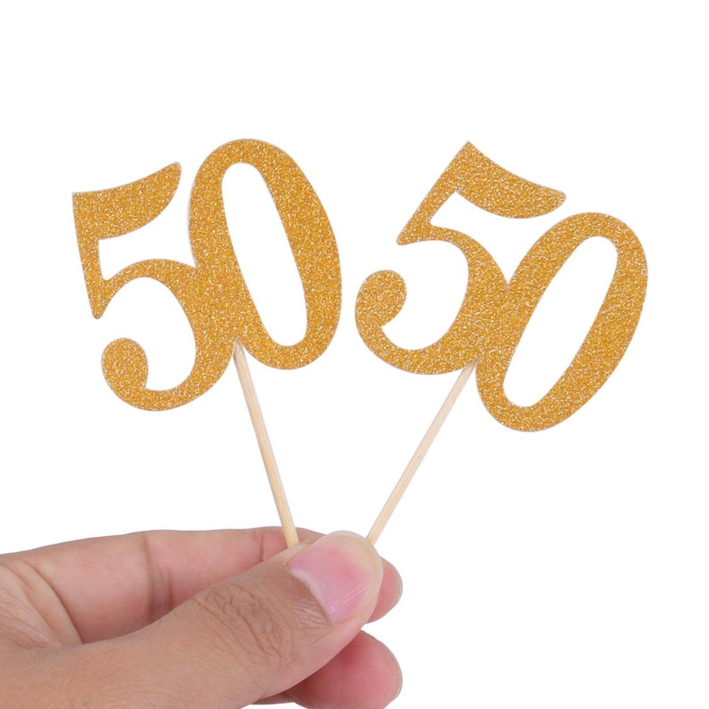 Donoter 50pcs Cupcake Toppers Gold Glitter Number 50 Cake Picks for Birthday Anniversary Party