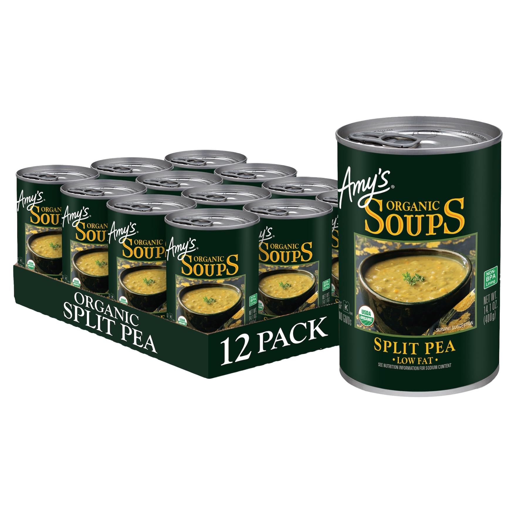 Amy'S Soup, Vegan Split Pea Soup, Gluten Free, Made With Organic Split Peas And Vegetables, Canned Soups, 14.1 Oz (12 Pack)