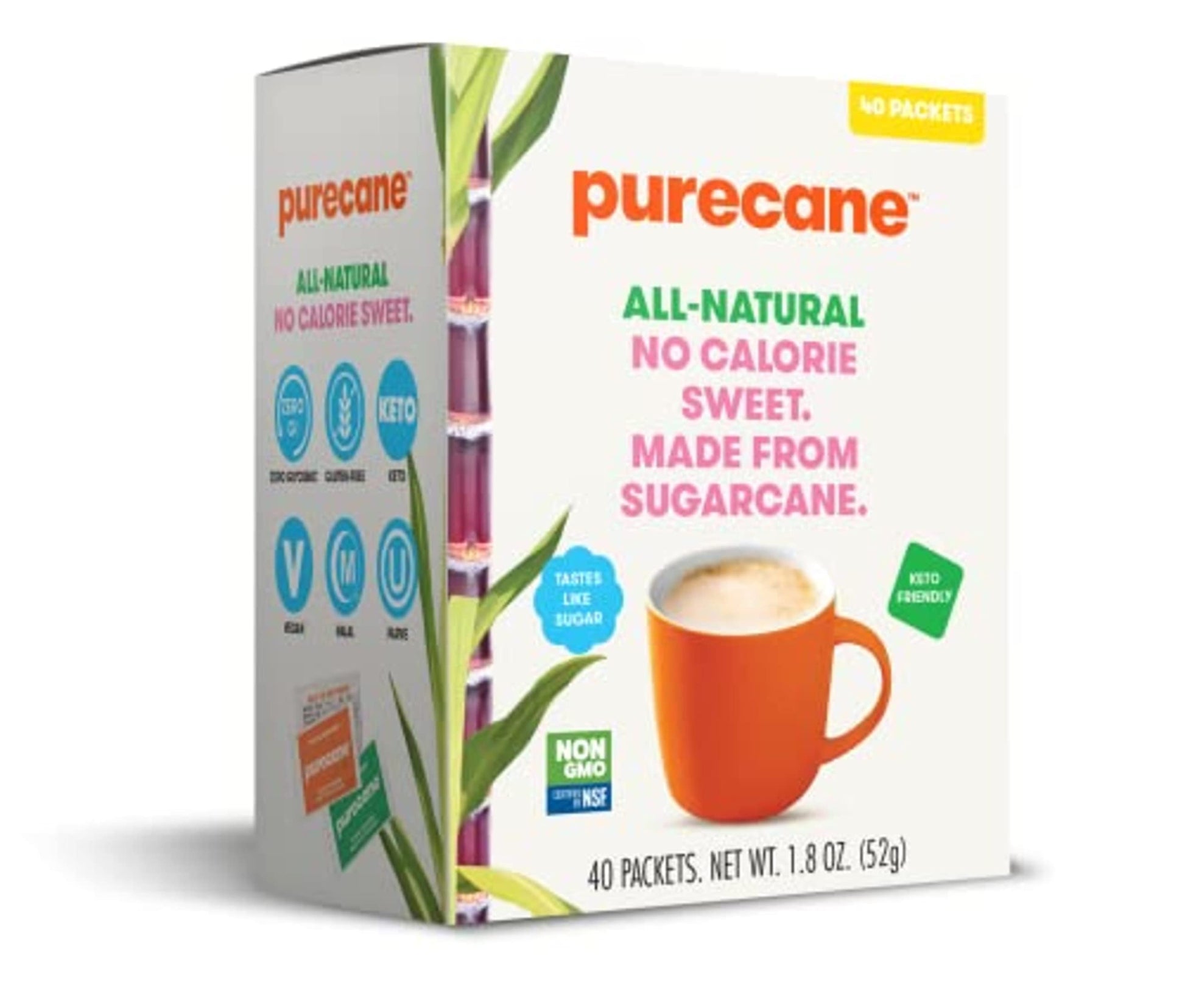 Purecane, Travel Packets, Sugar Substitute, 40 Count, Made From All-Natural Sugar Cane, Diabetic Friendly, Keto Diet Friendly, G