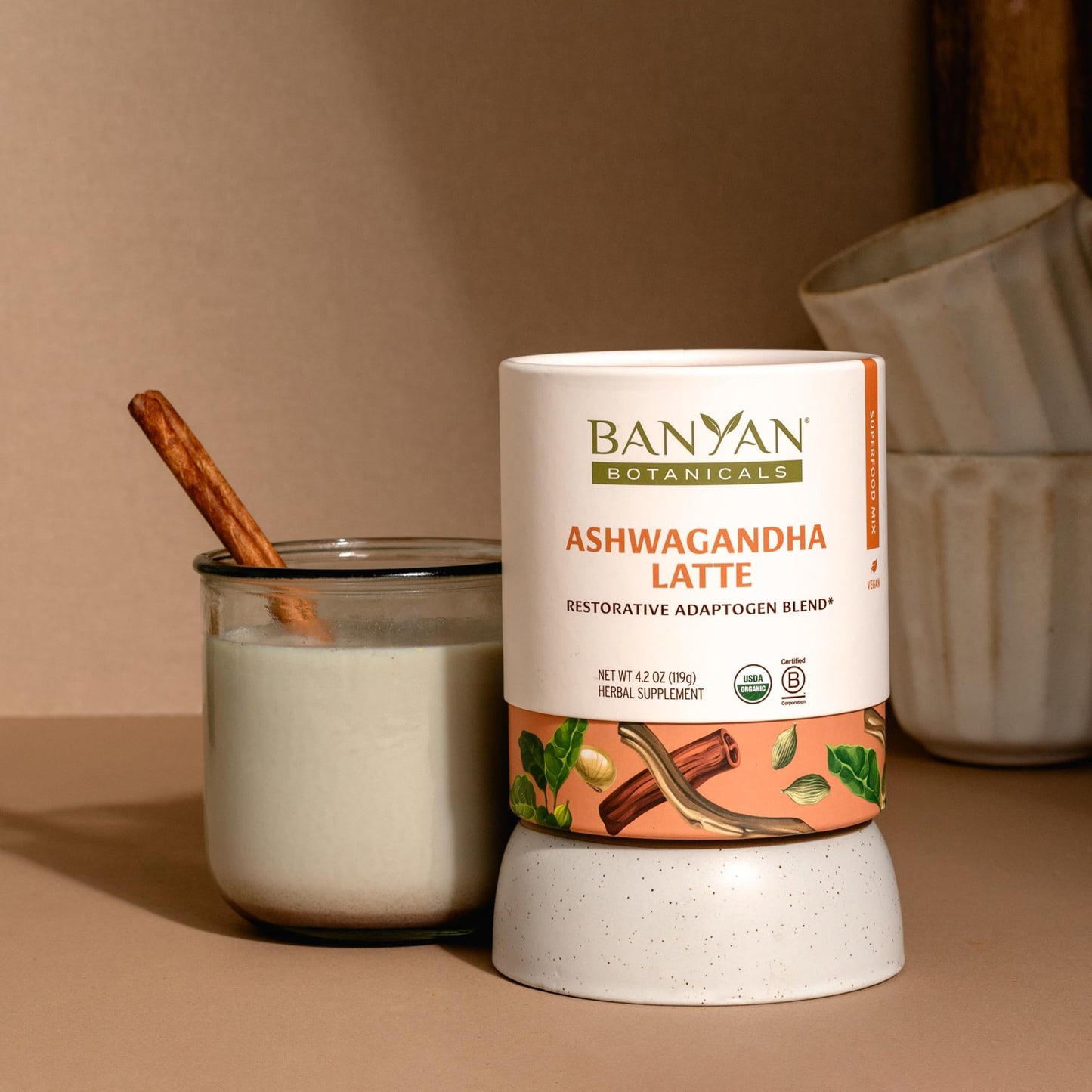 Banyan Botanicals Ashwagandha Latte Mix – Organic, Caffeine-Free Herbal Drink – 4.2 oz – Vegan, Non-GMO